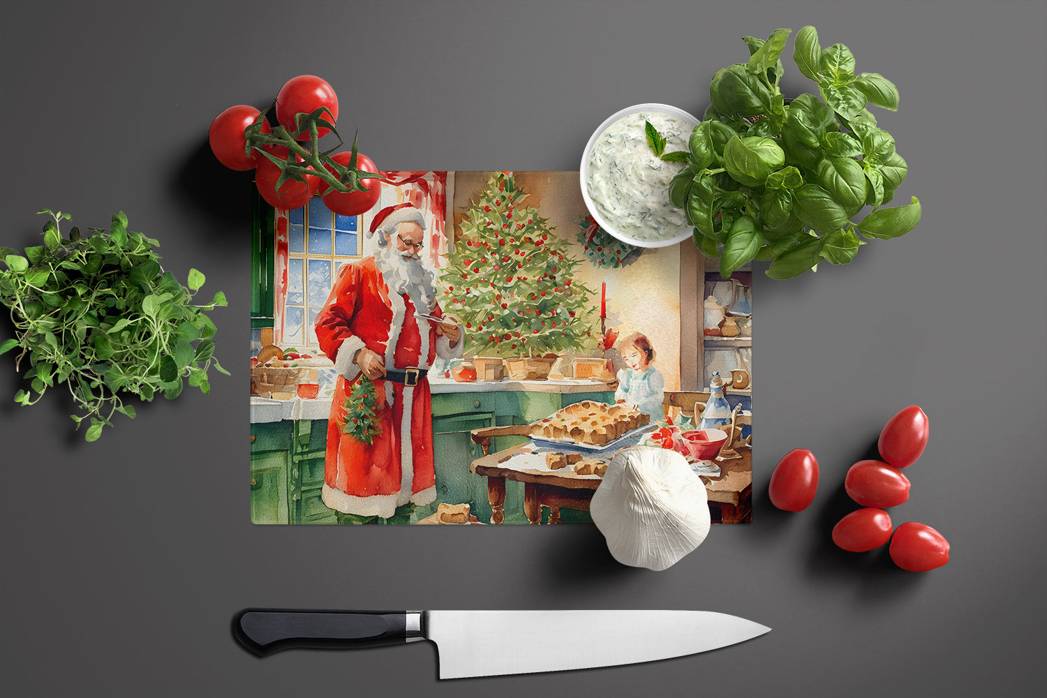 Cookies with Santa Claus Papa Noel Glass Cutting Board Large