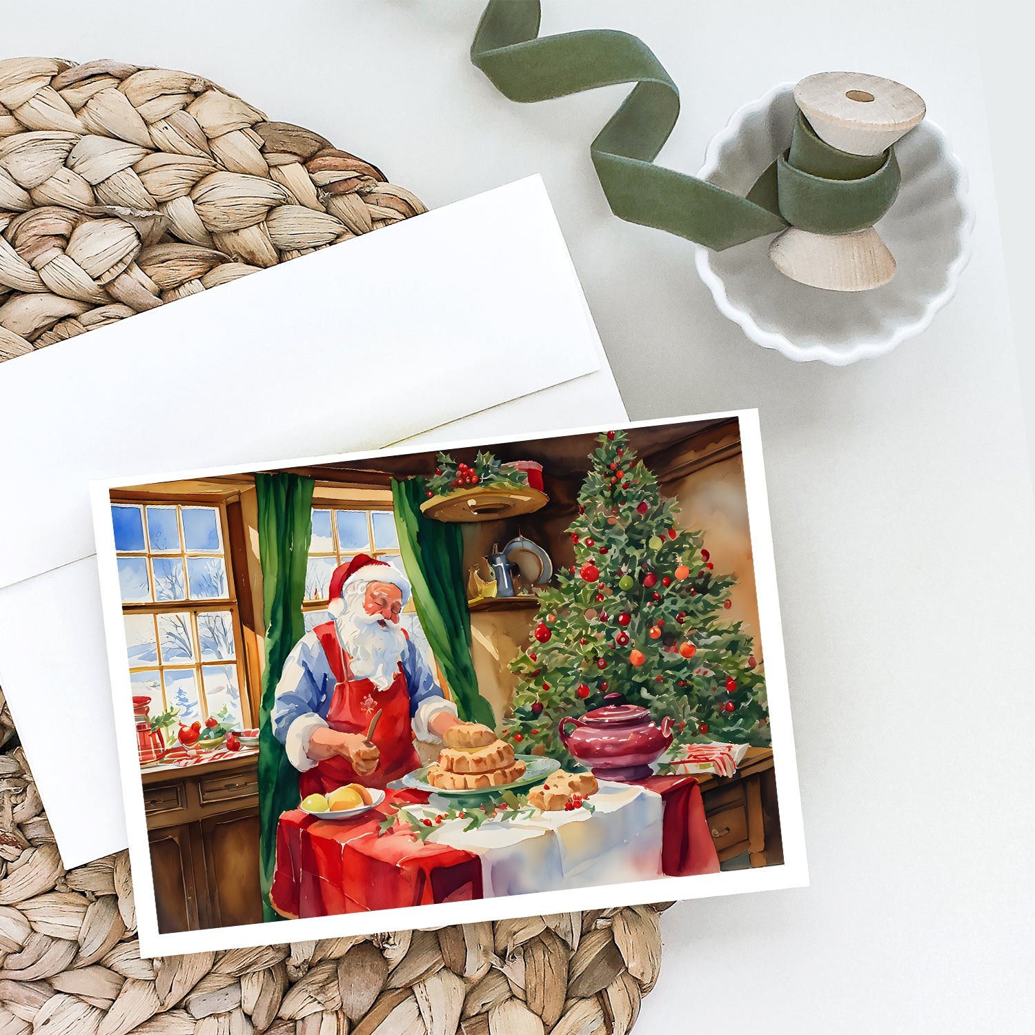 Cookies with Santa Claus Papa Noel Greeting Cards Pack of 8