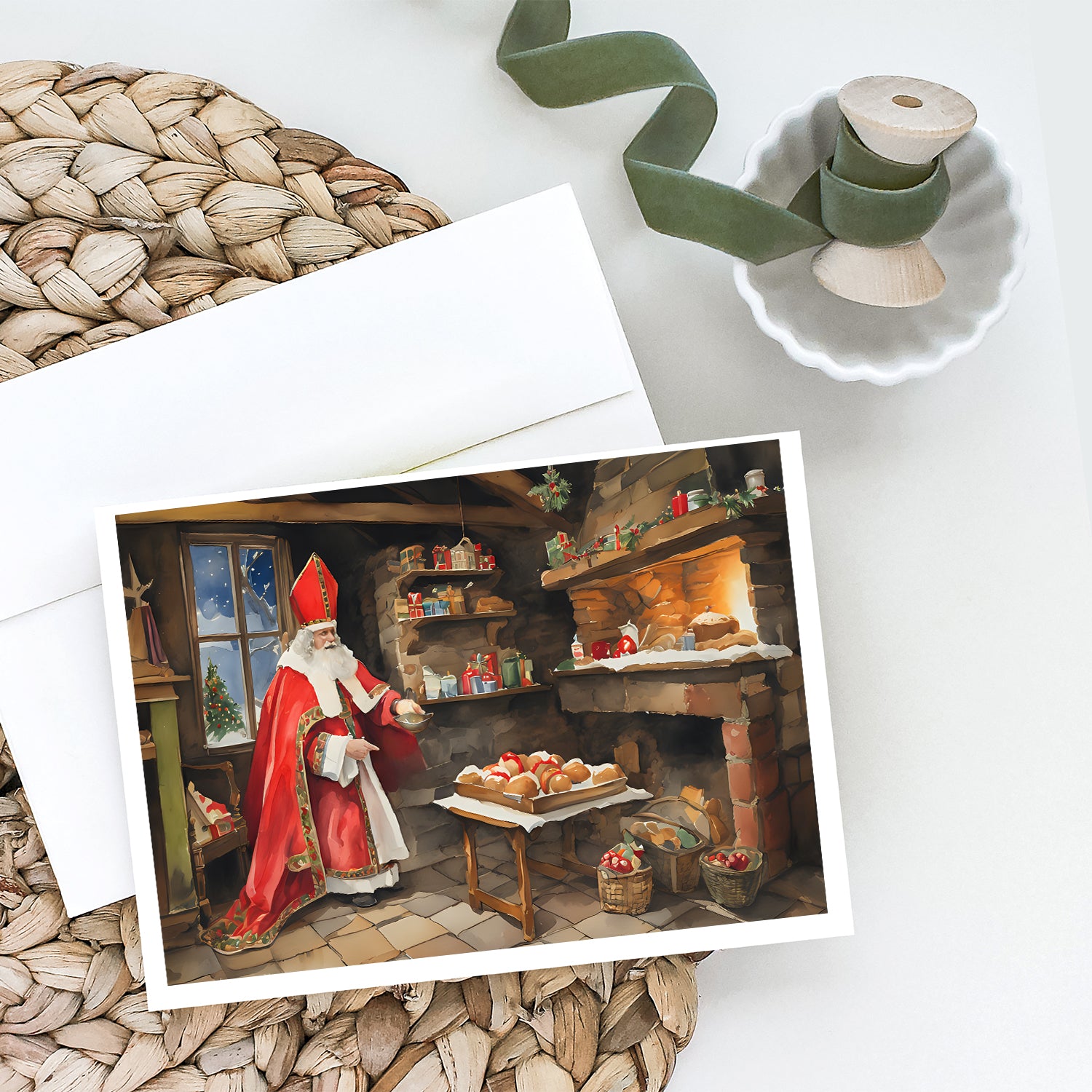 Cookies with Santa Claus Sinterklaas Greeting Cards Pack of 8