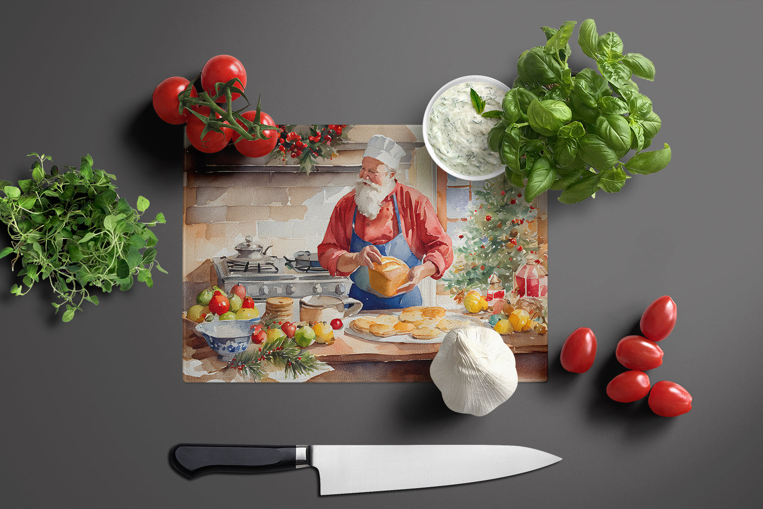 Cookies with Santa Claus Weihnachtsmann Glass Cutting Board Large