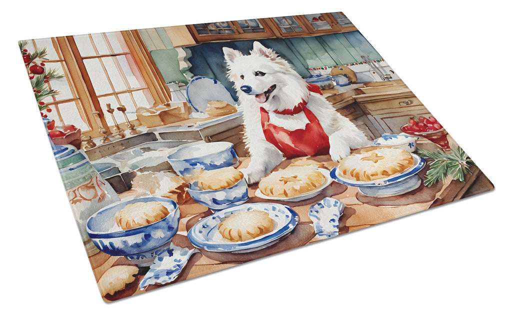 Caroline's Treasures American Eskimo Christmas Cookies Glass Cutting Boards – Durable, Decorative Kitchen Art