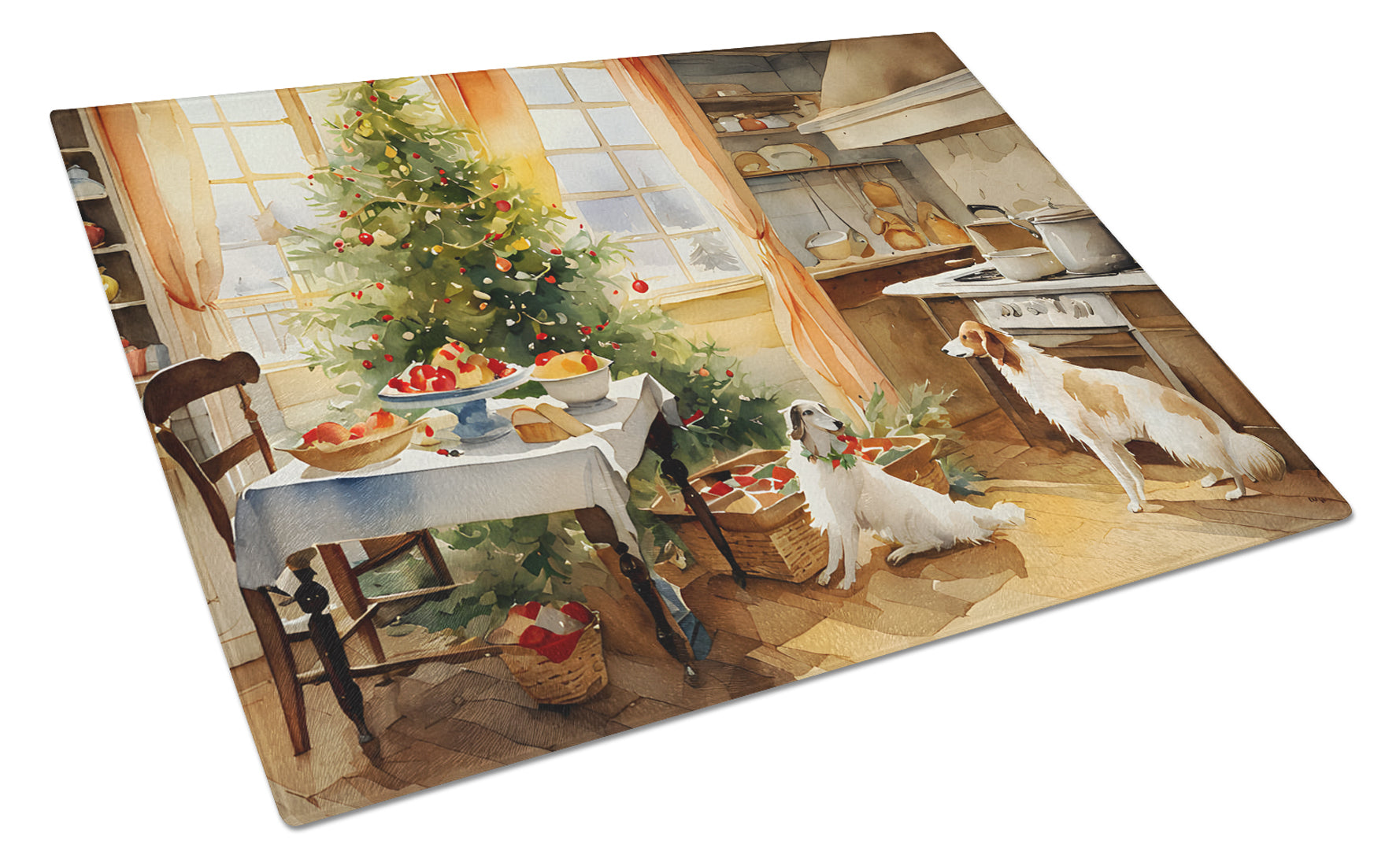 Buy this Borzoi Christmas Cookies Glass Cutting Board