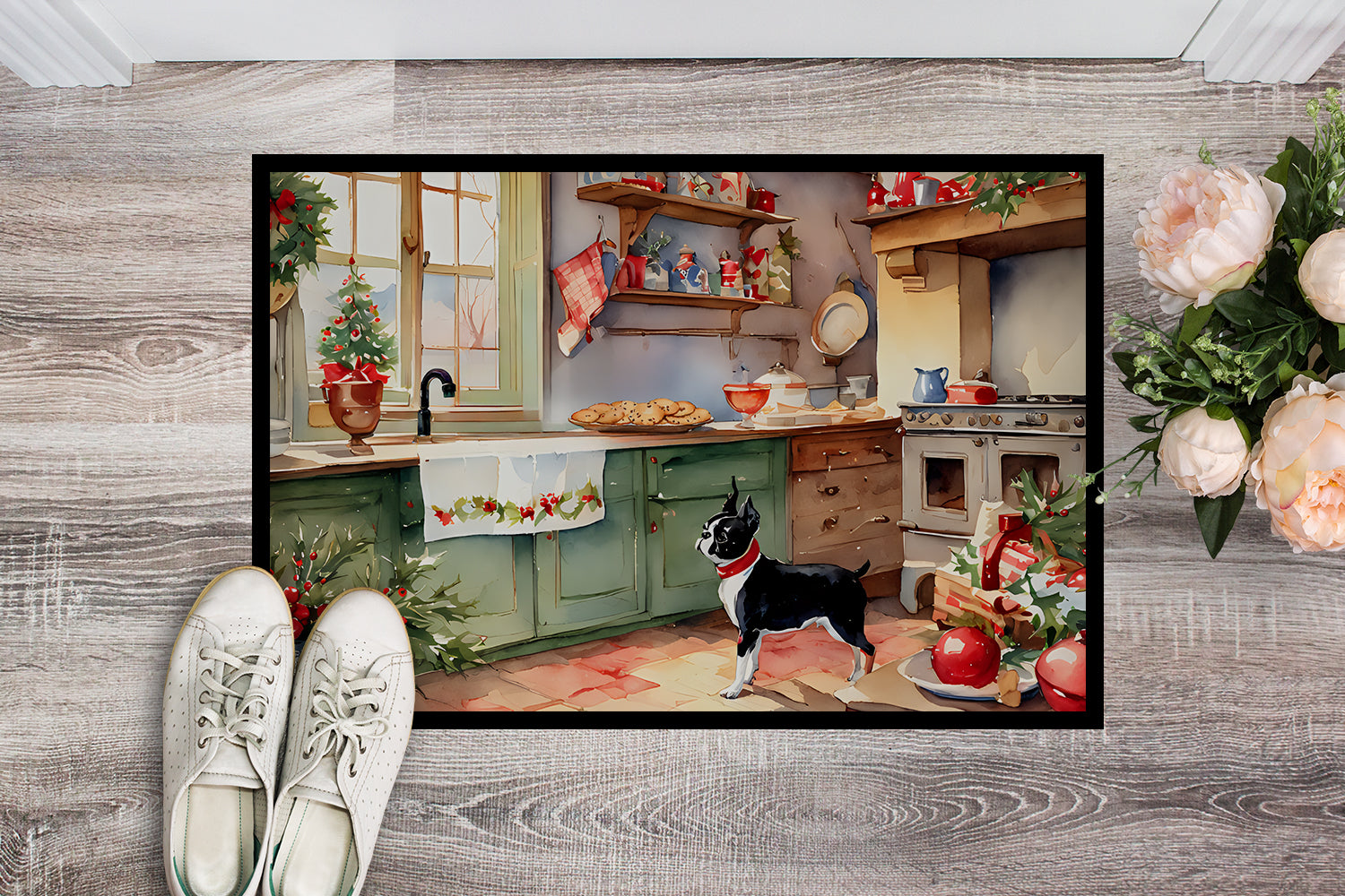 Buy this Boston Terrier Christmas Cookies Doormat