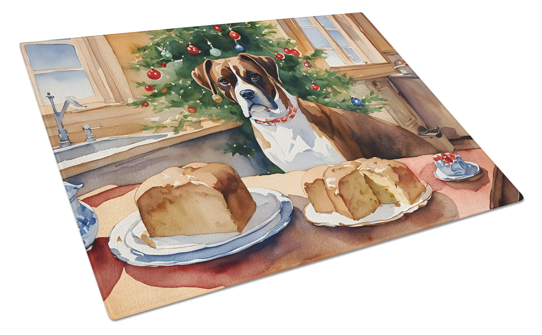 Buy this Boxer Christmas Cookies Glass Cutting Board