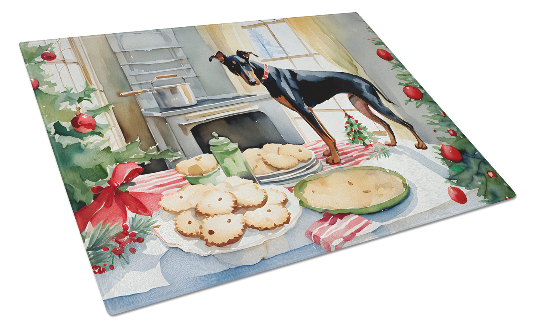 Buy this Doberman Pinscher Christmas Cookies Glass Cutting Board