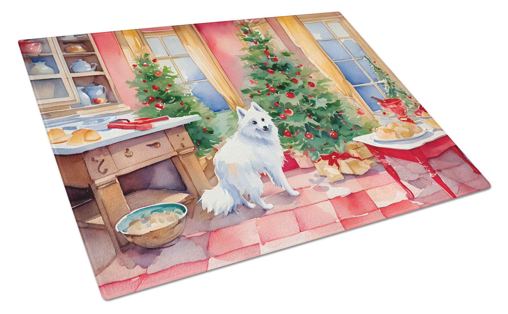 Buy this Japanese Spitz Christmas Cookies Glass Cutting Board