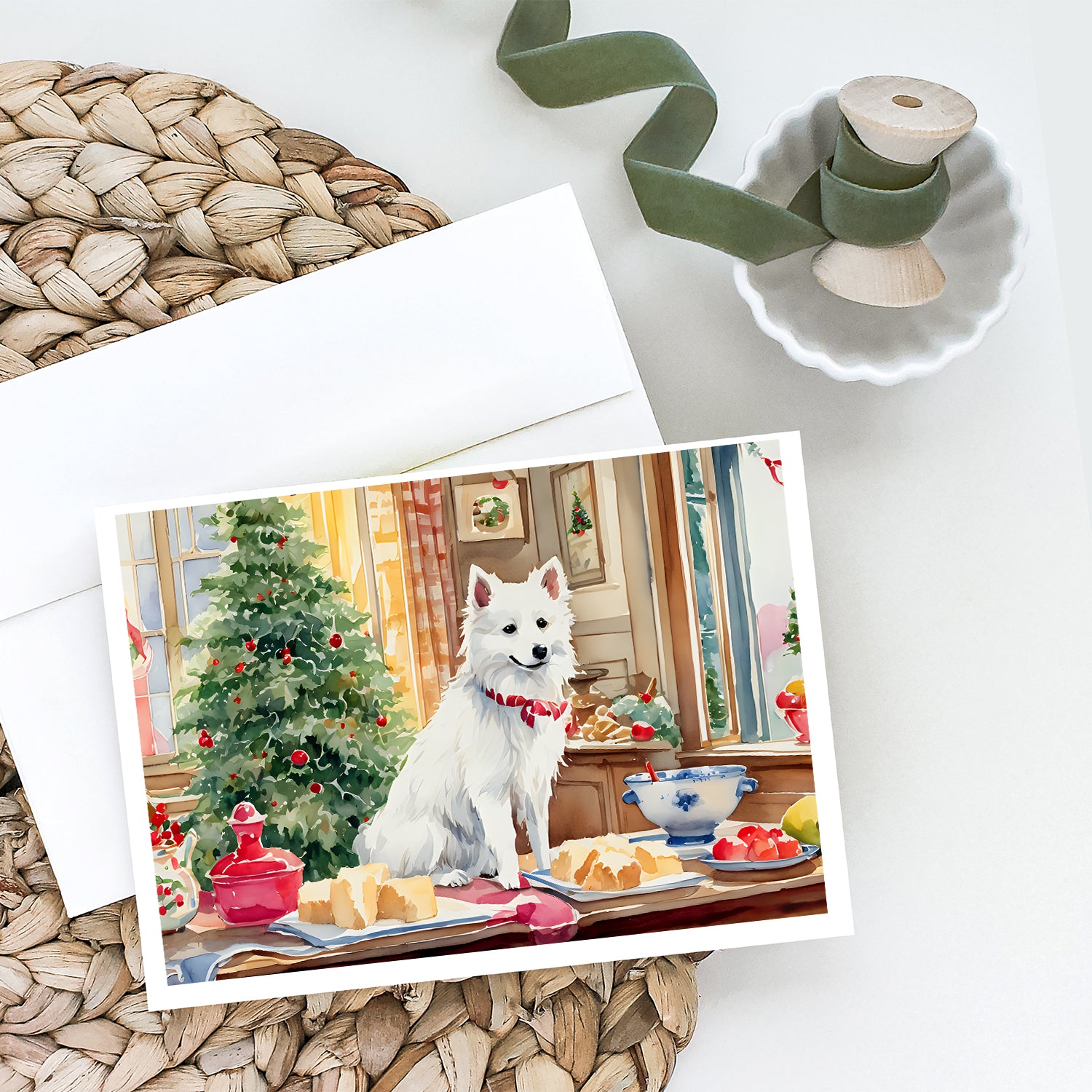 Buy this Japanese Spitz Christmas Cookies Greeting Cards Pack of 8