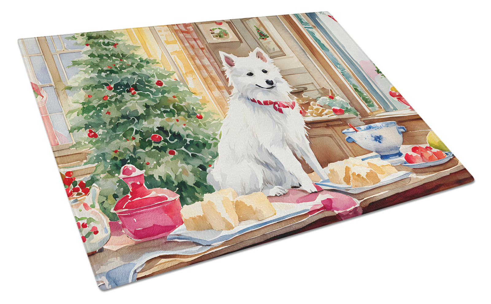 Buy this Japanese Spitz Christmas Cookies Glass Cutting Board
