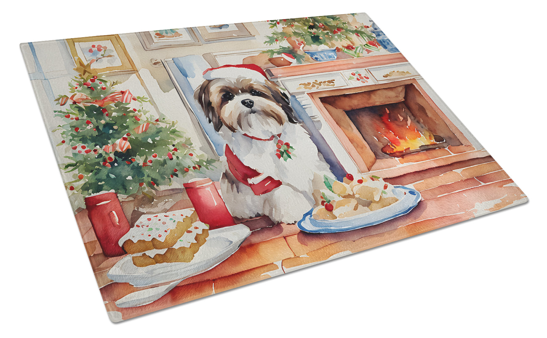 Buy this Lhasa Apso Christmas Cookies Glass Cutting Board