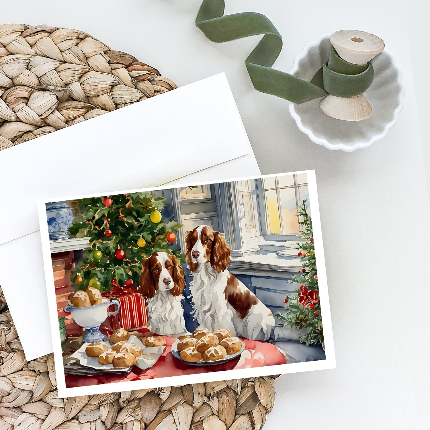 Buy this Welsh Springer Spaniel Christmas Cookies Greeting Cards Pack of 8