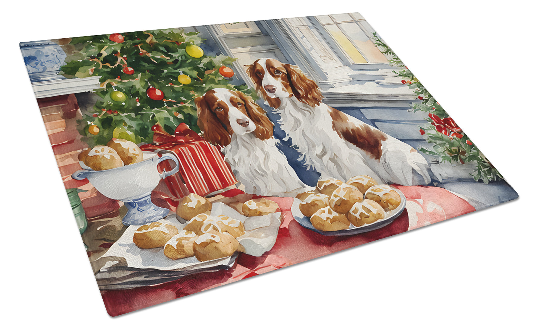 Buy this Welsh Springer Spaniel Christmas Cookies Glass Cutting Board