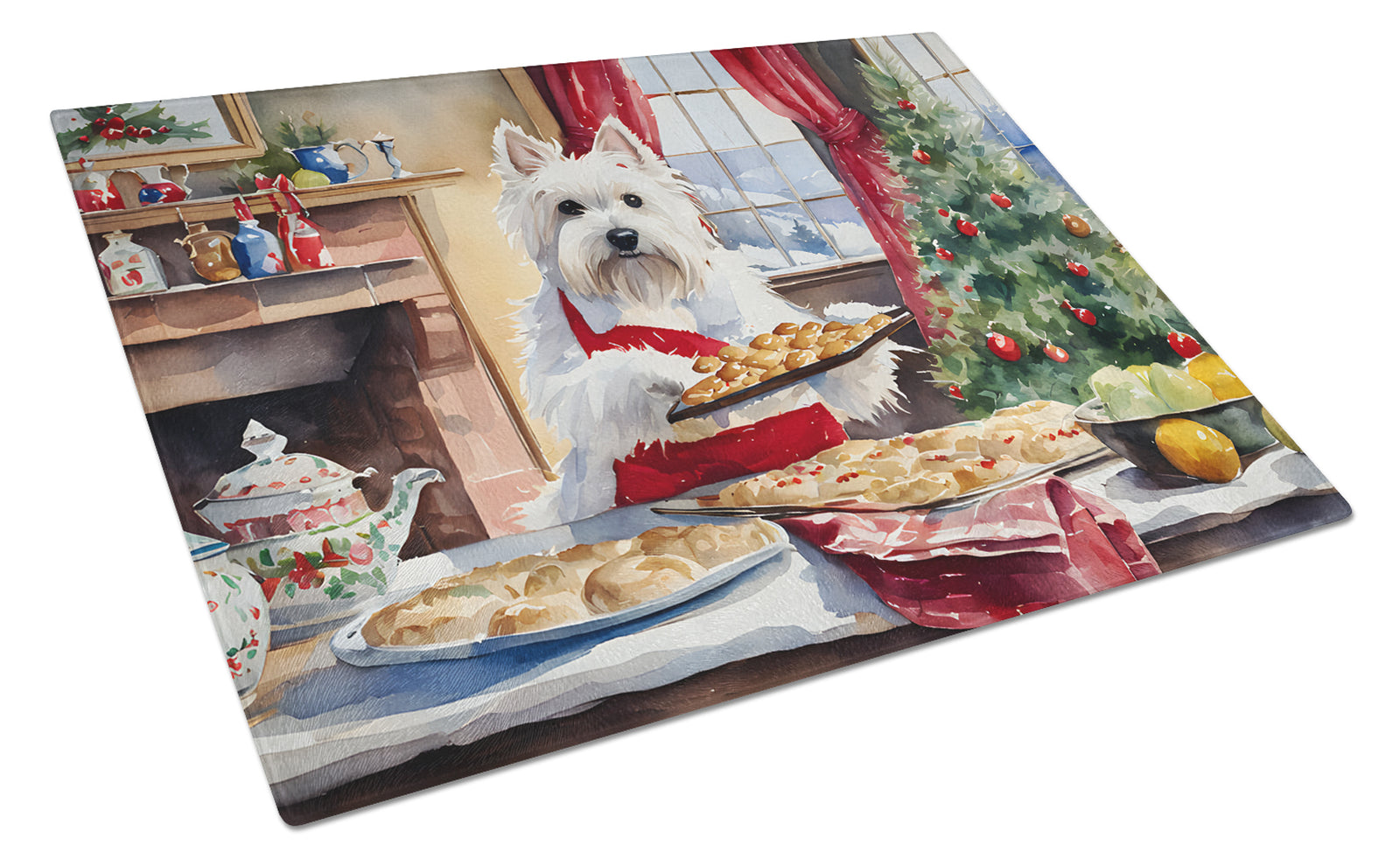 Buy this Westie Christmas Cookies Glass Cutting Board