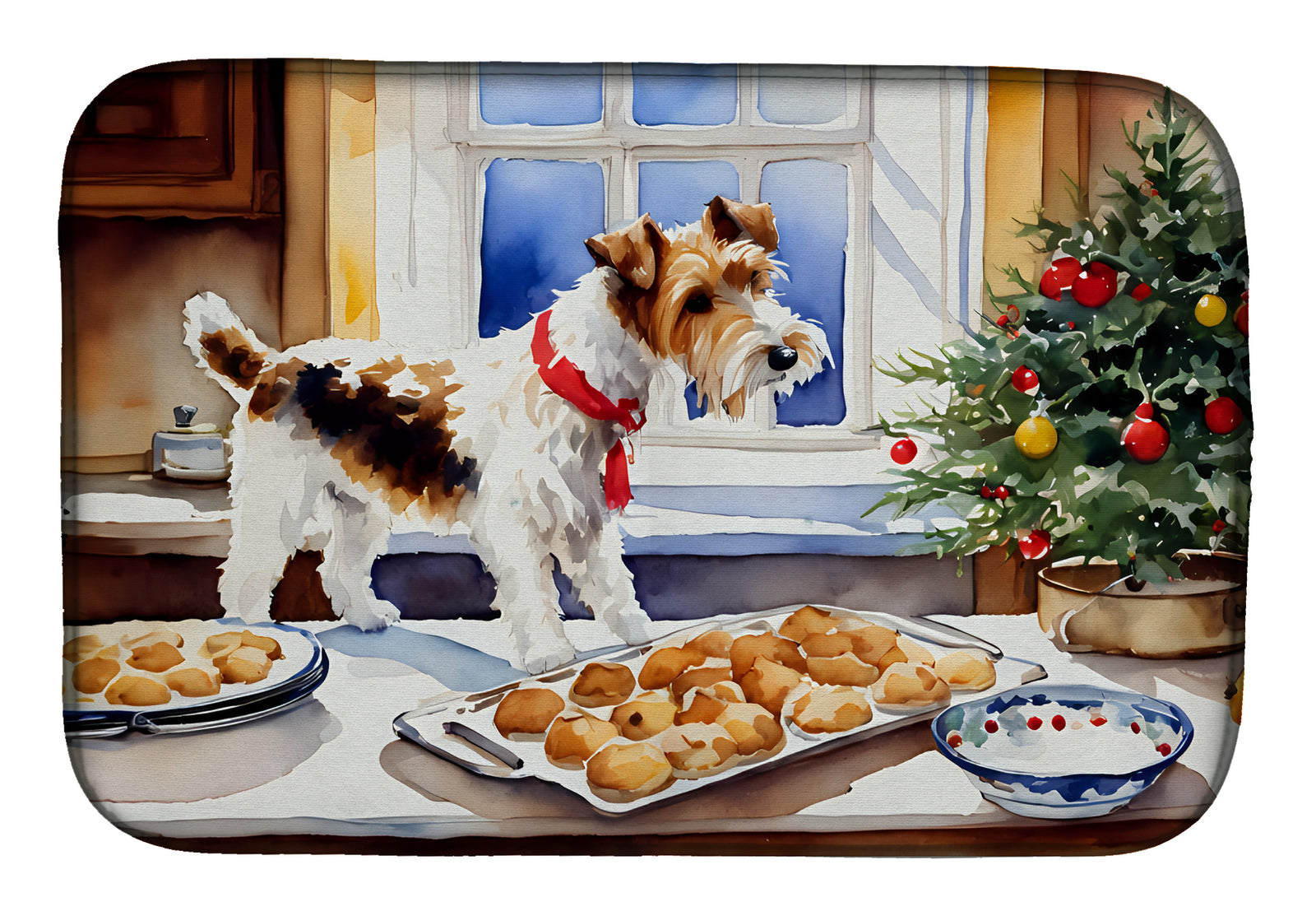Buy this Wire Fox Terrier Christmas Cookies Dish Drying Mat