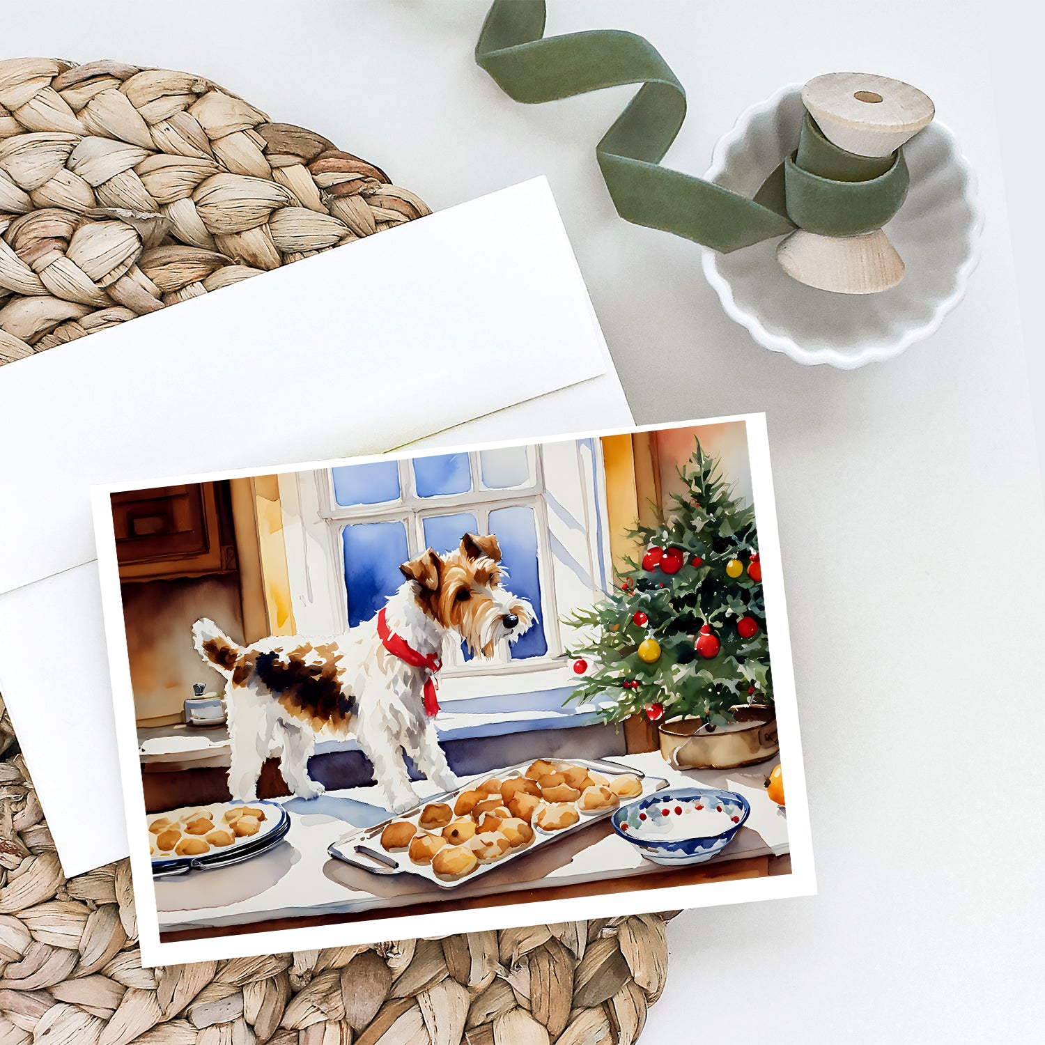 Buy this Wire Fox Terrier Christmas Cookies Greeting Cards Pack of 8
