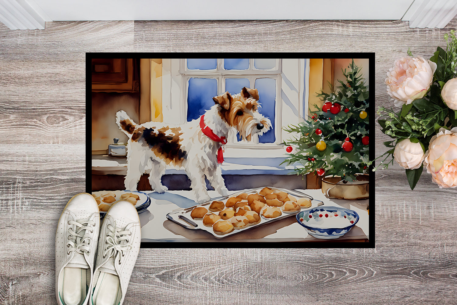 Buy this Wire Fox Terrier Christmas Cookies Doormat