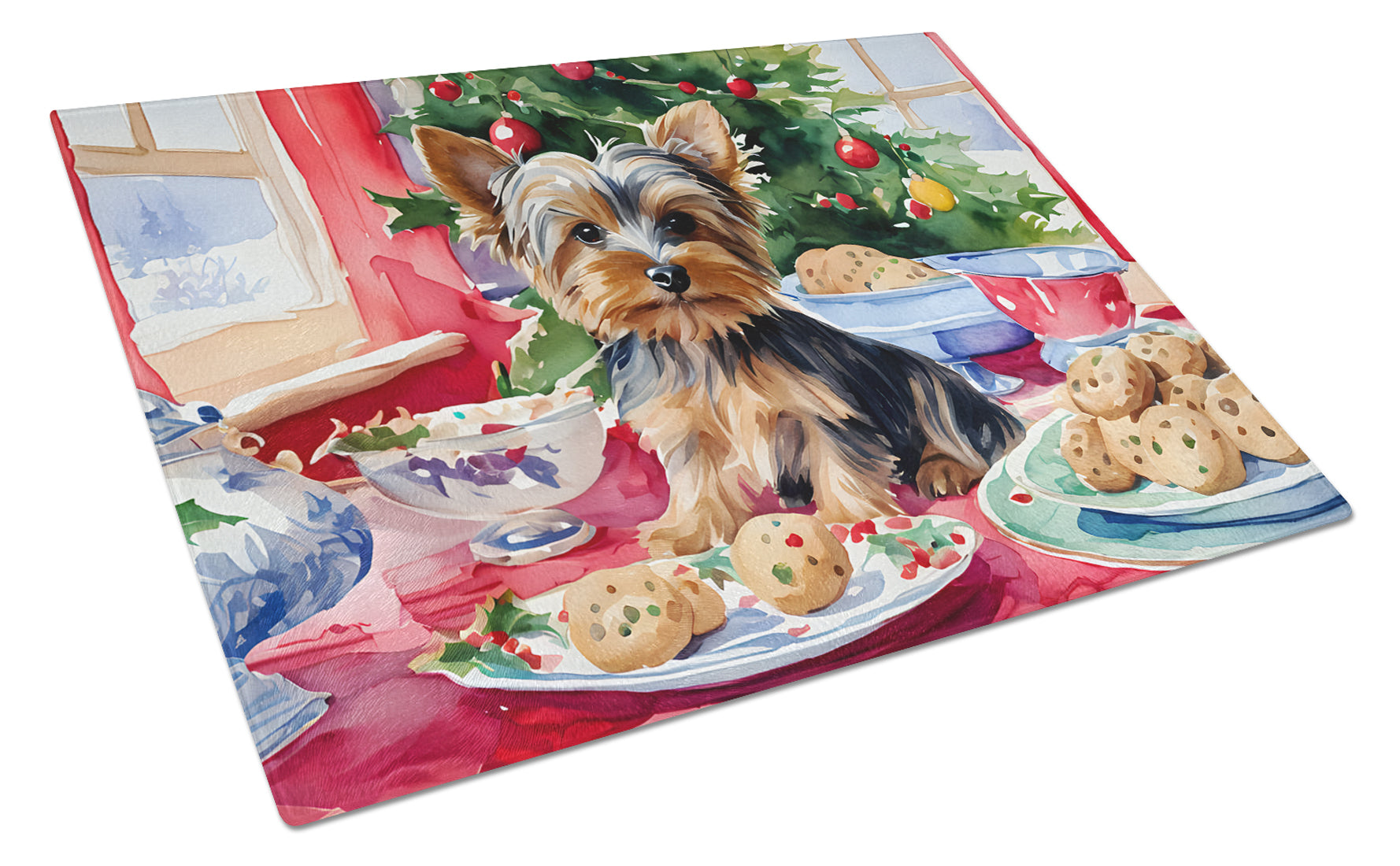 Buy this Yorkshire Terrier Yorkie Christmas Cookies Glass Cutting Board