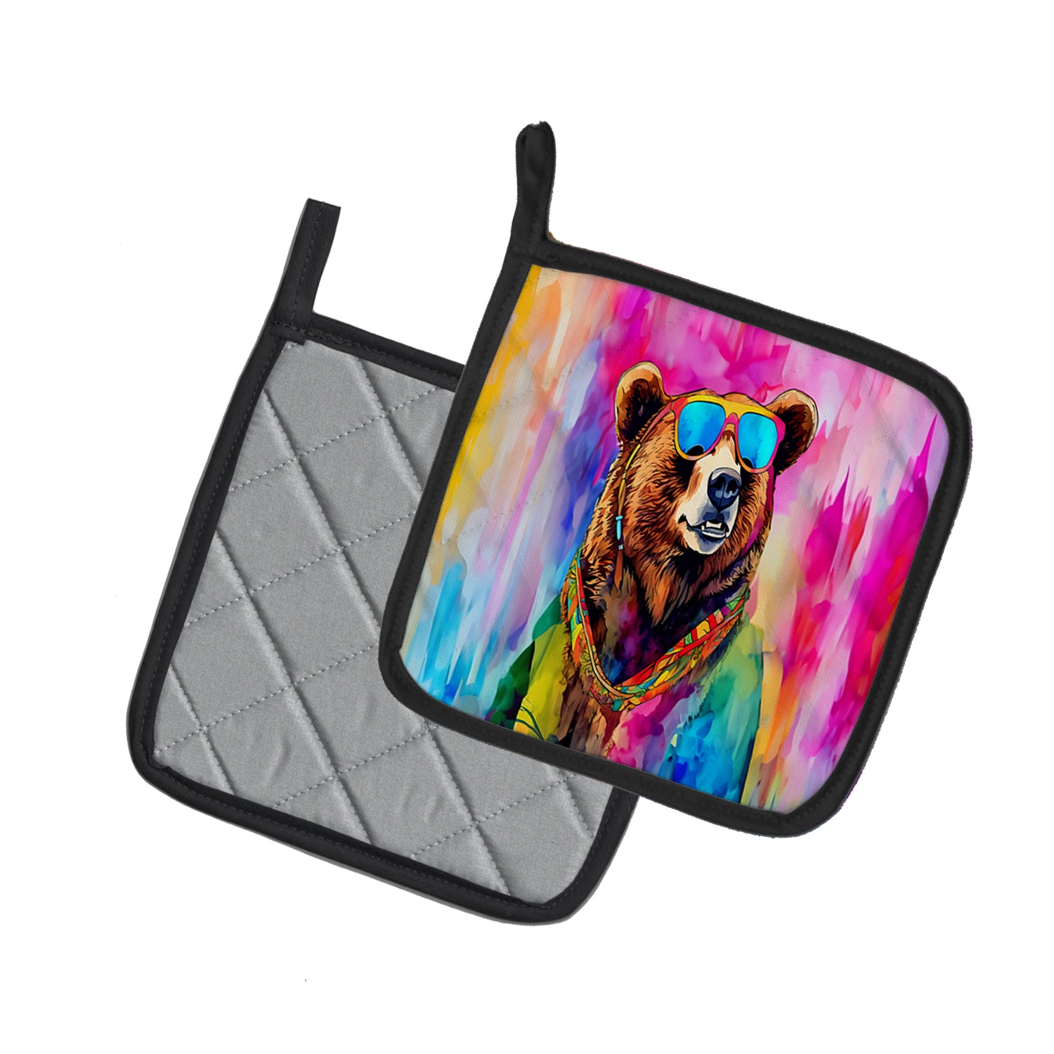 Hippie Animal Grizzly Bear Pair of Pot Holders