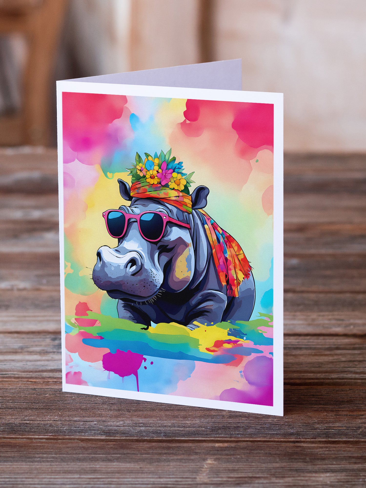 Buy this Hippie Animal Hippopotamus Greeting Cards Pack of 8