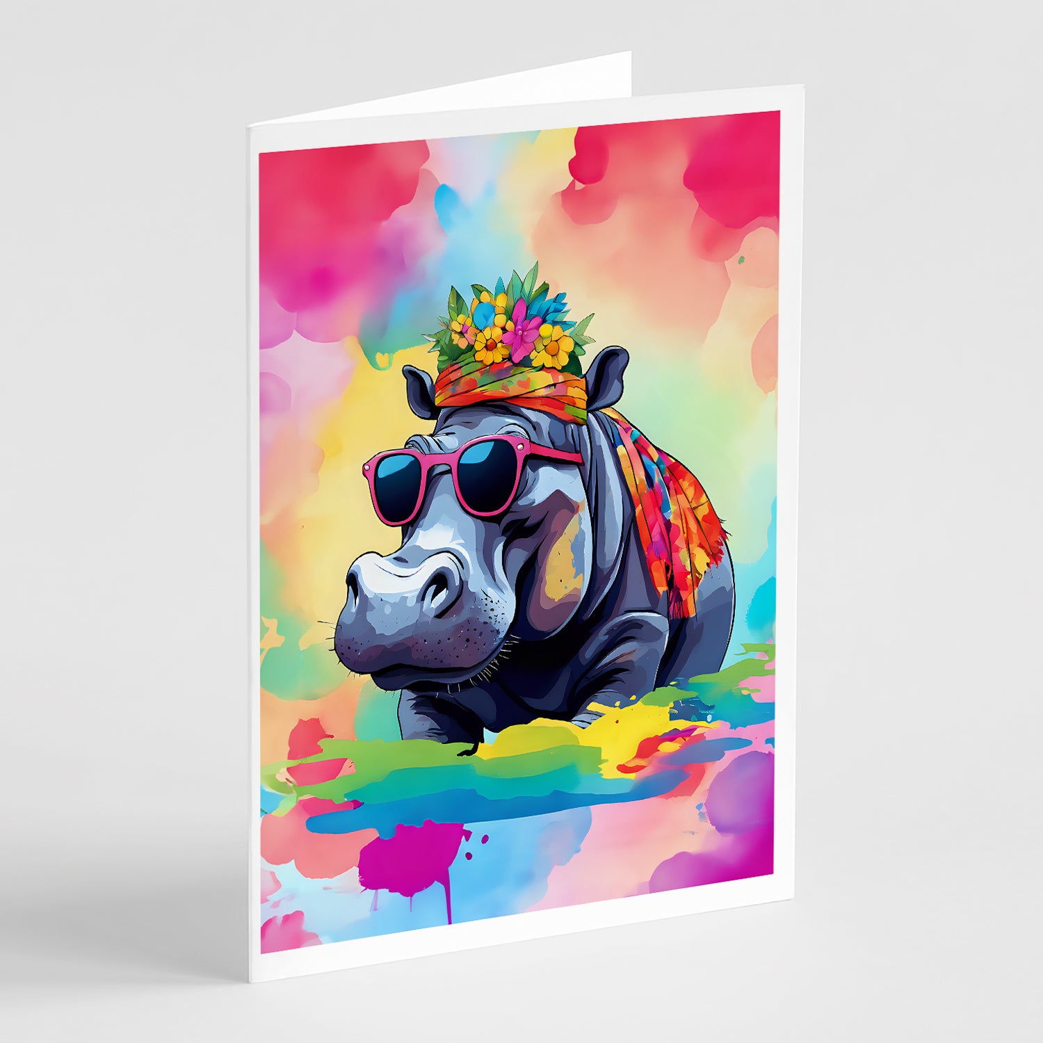 Buy this Hippie Animal Hippopotamus Greeting Cards Pack of 8