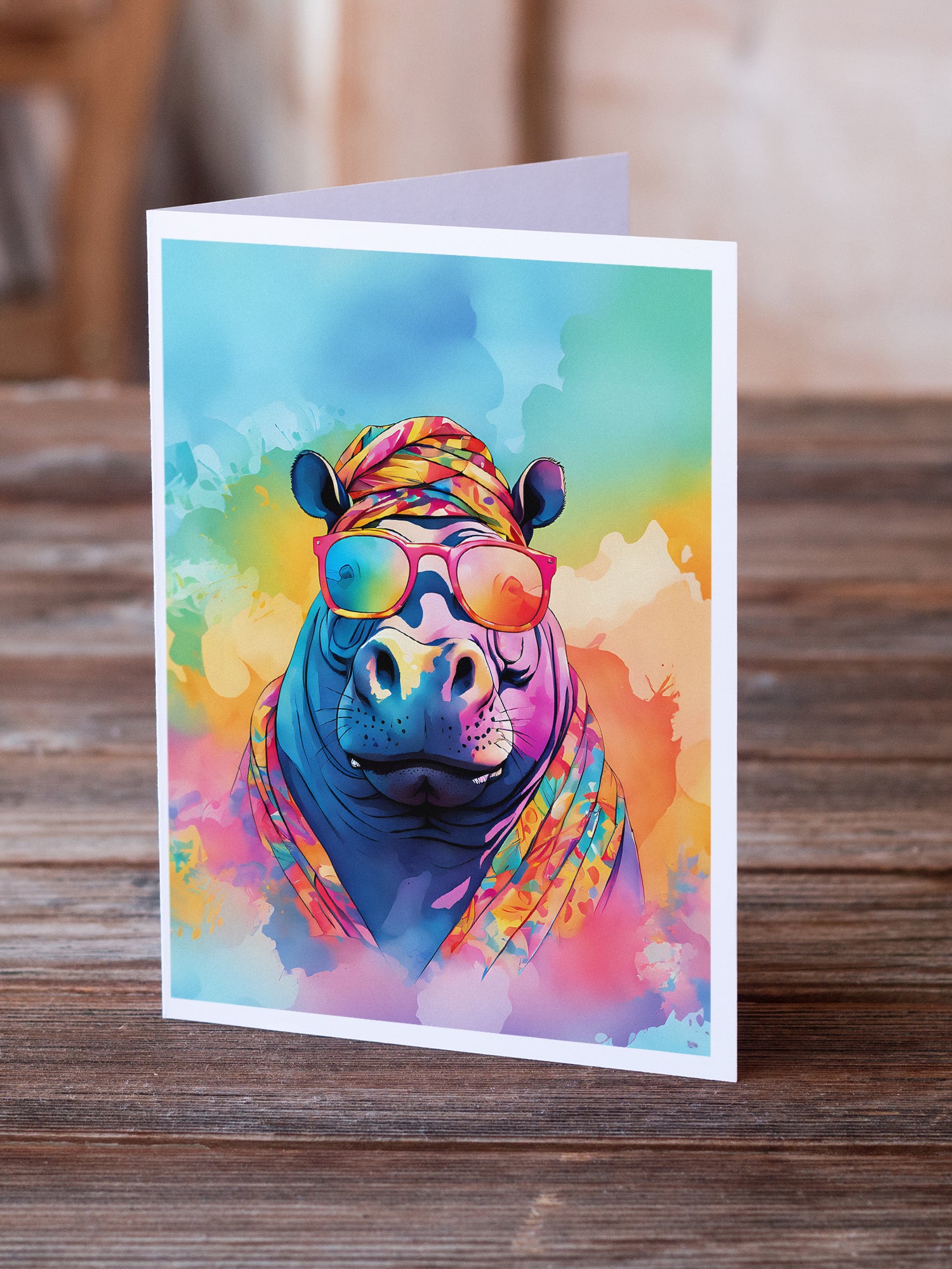 Hippie Animal Hippopotamus Greeting Cards Pack of 8