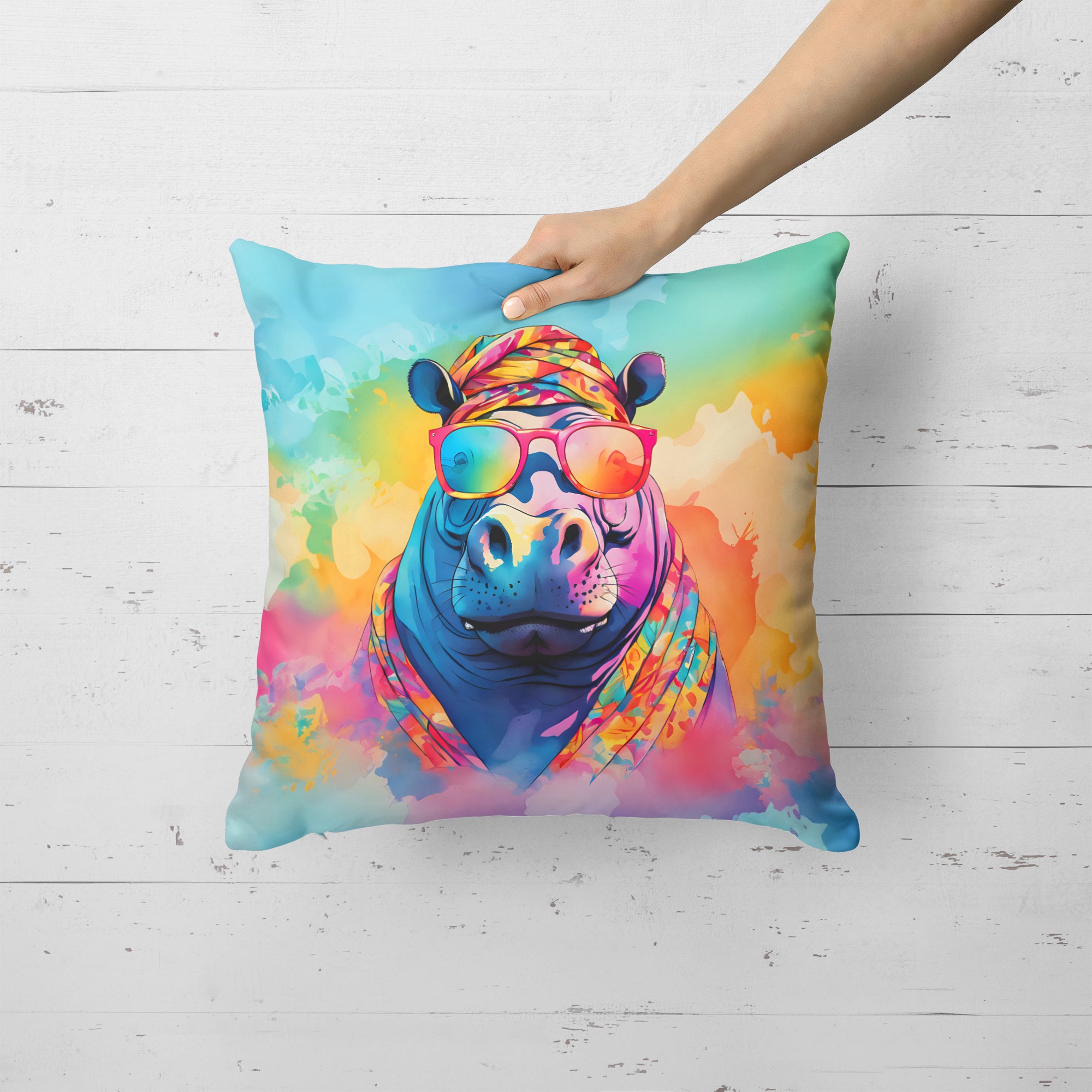 Hippie Animal Hippopotamus Throw Pillow