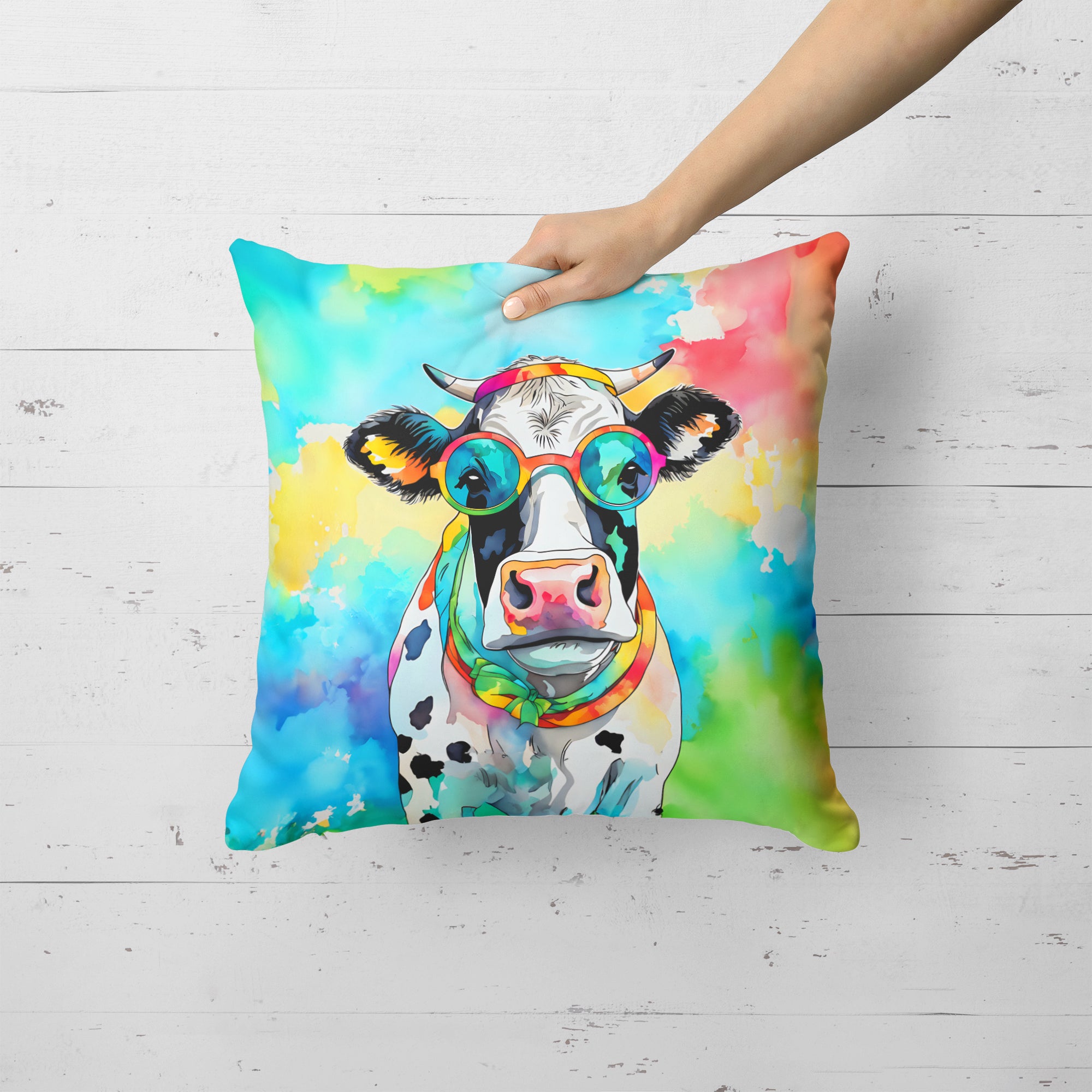 Buy this Hippie Animal Cow Throw Pillow