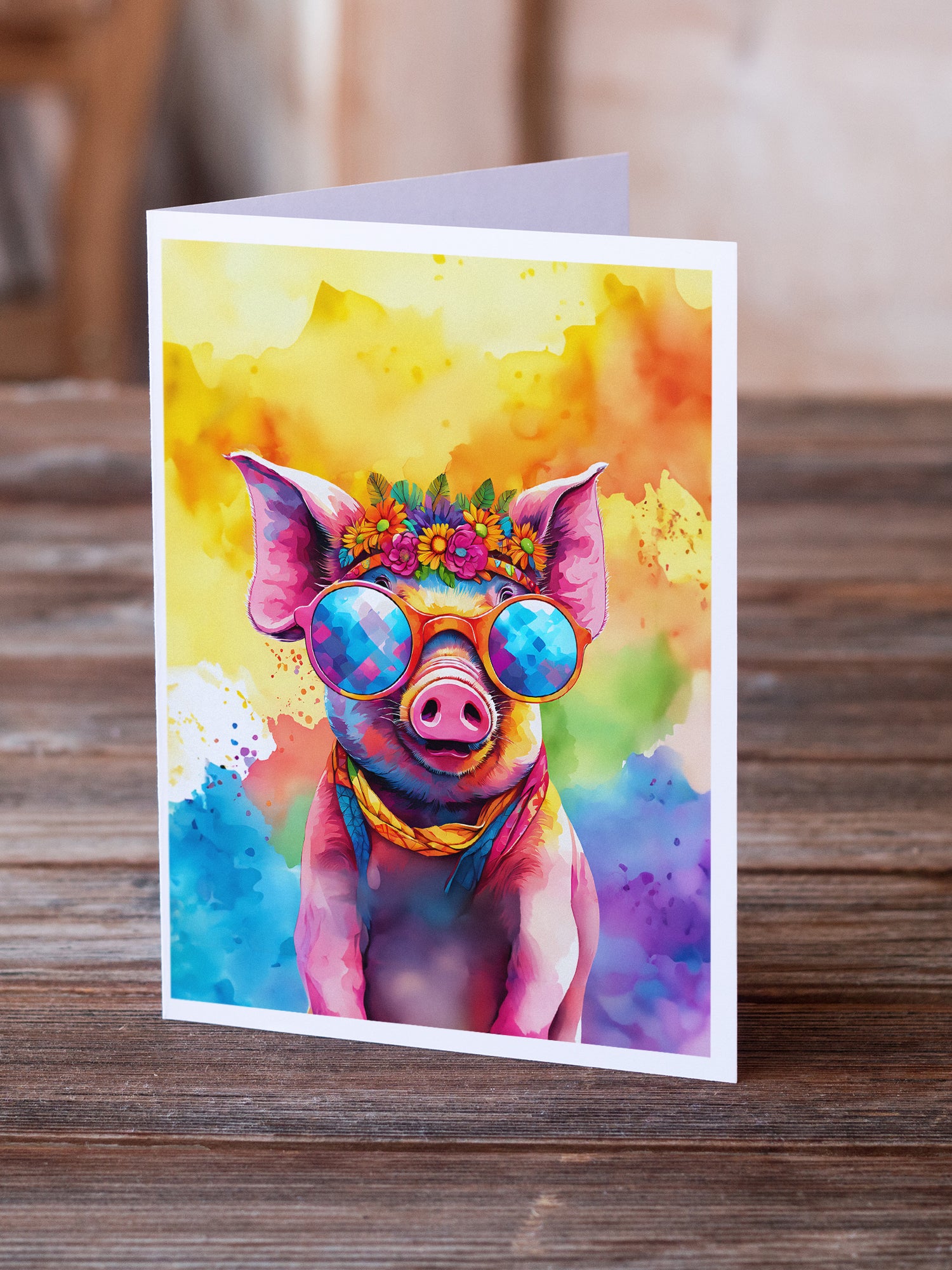 Buy this Hippie Animal Pig Greeting Cards Pack of 8