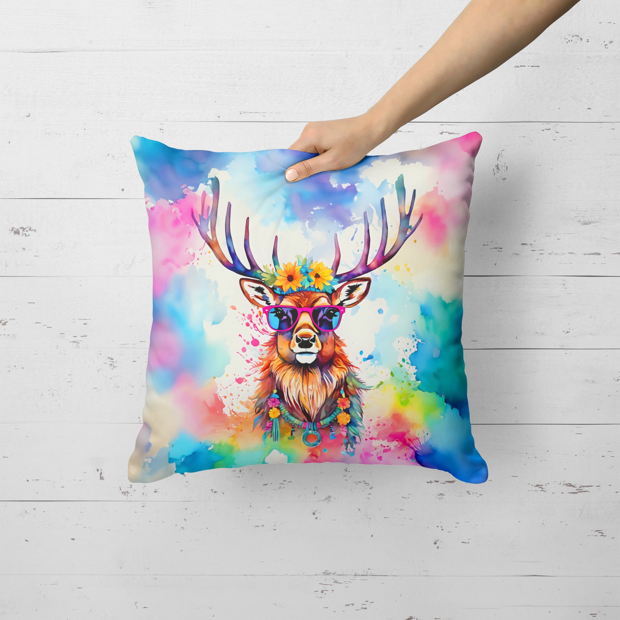 Hippie Animal Stag Deer Throw Pillow