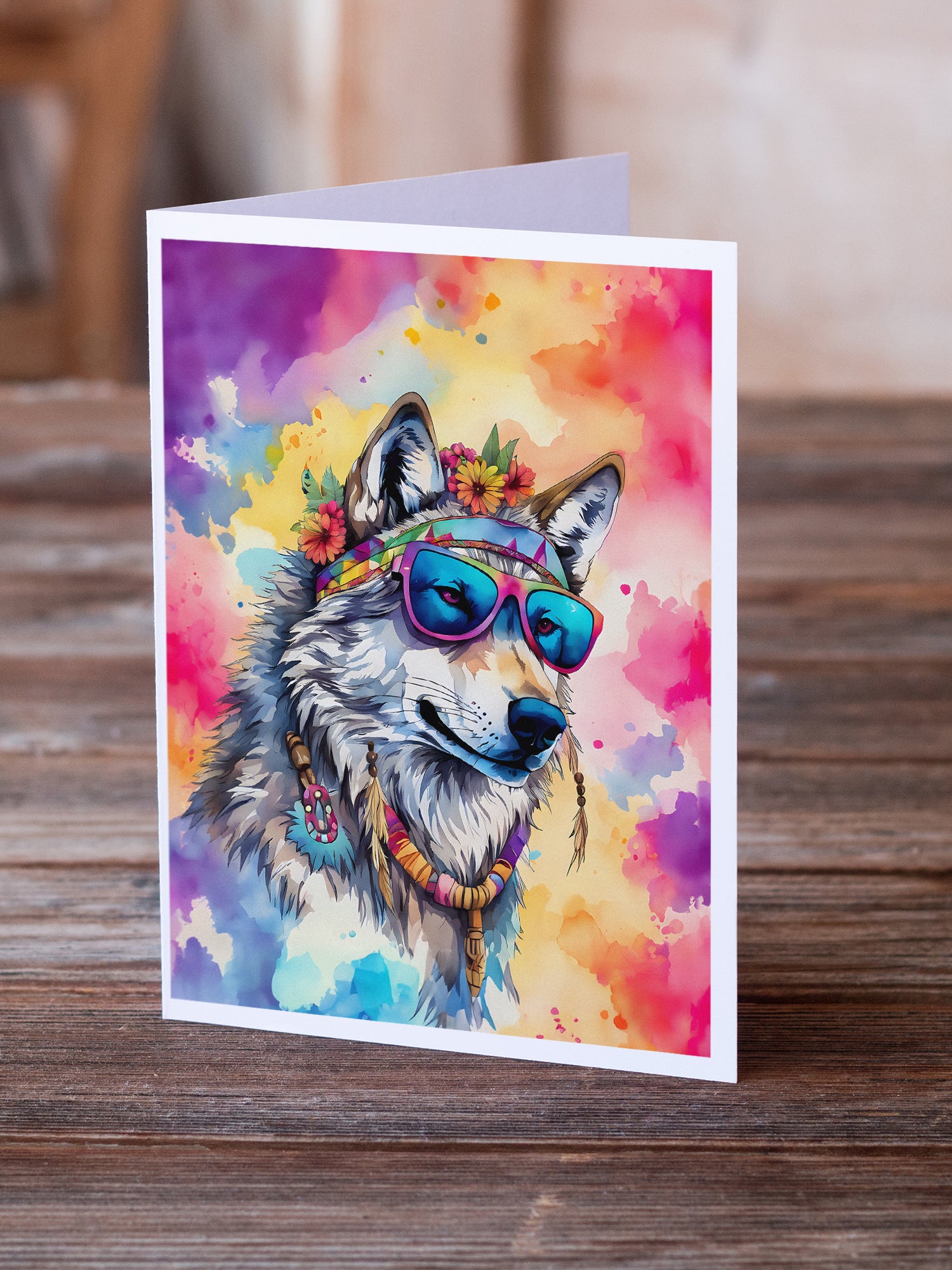 Hippie Animal Wolf Greeting Cards Pack of 8