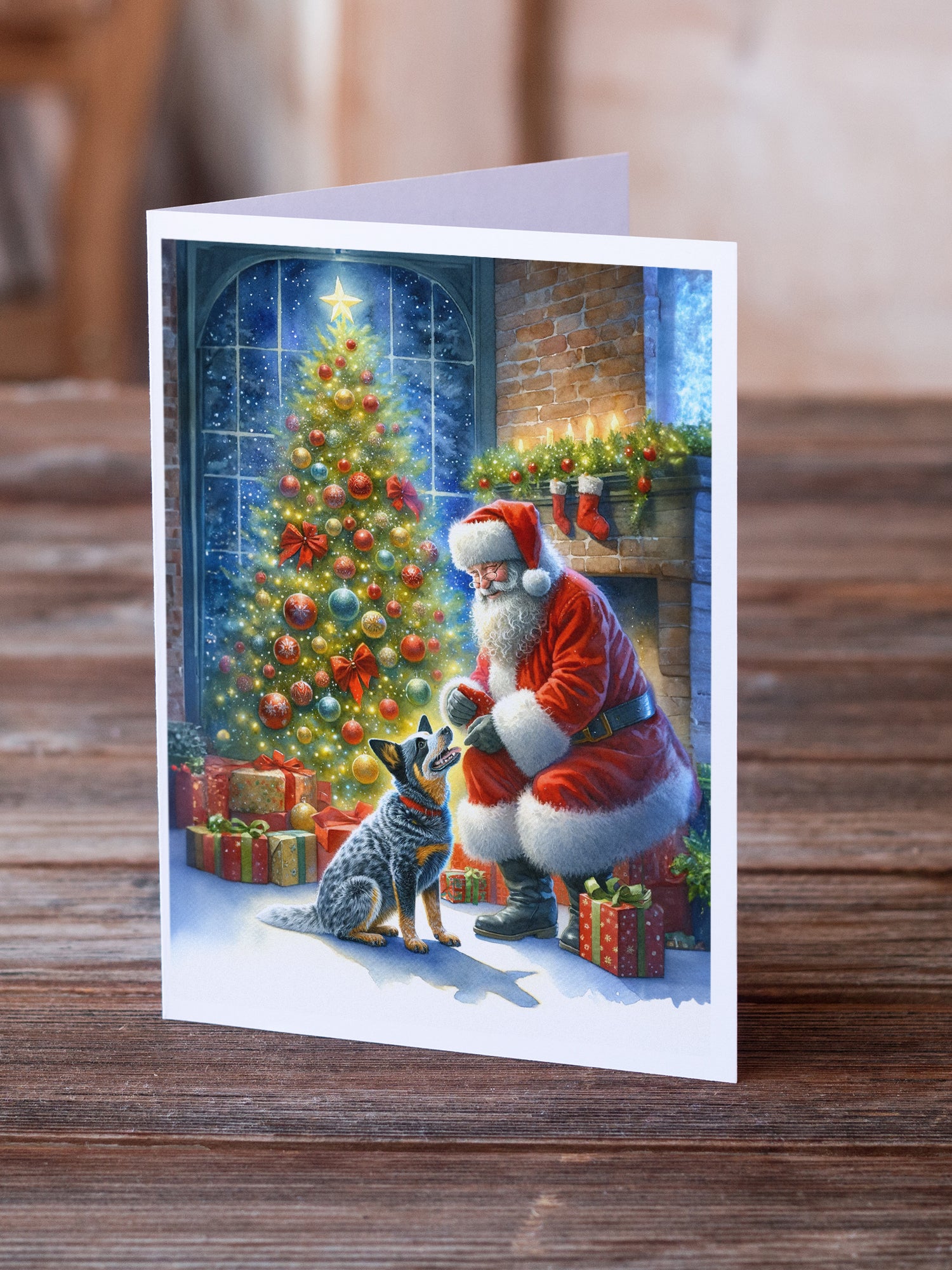 Buy this Australian Cattle Dog and Santa Claus Greeting Cards Pack of 8