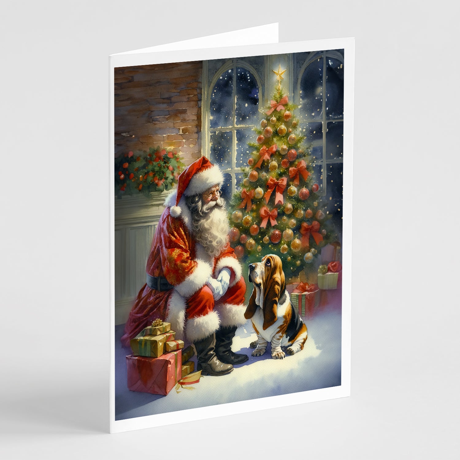Buy this Basset Hound and Santa Claus Greeting Cards Pack of 8