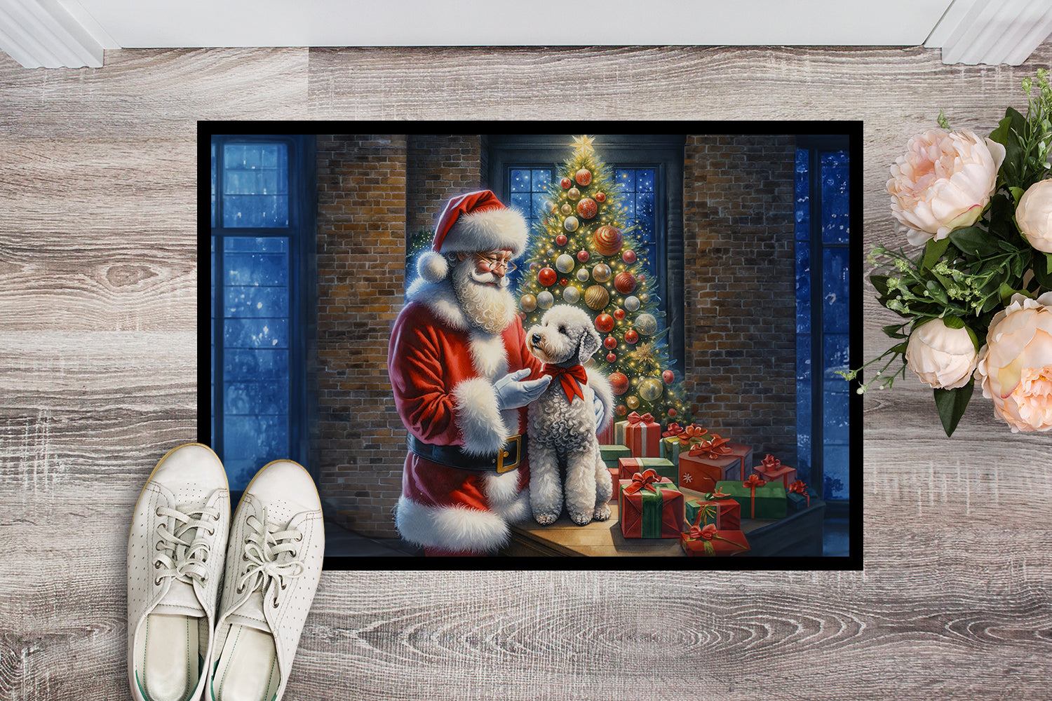Buy this Bedlington Terrier and Santa Claus Doormat