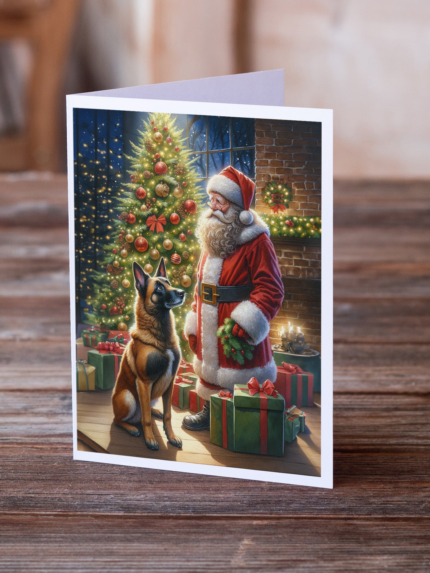 Buy this Belgian Malinois and Santa Claus Greeting Cards Pack of 8