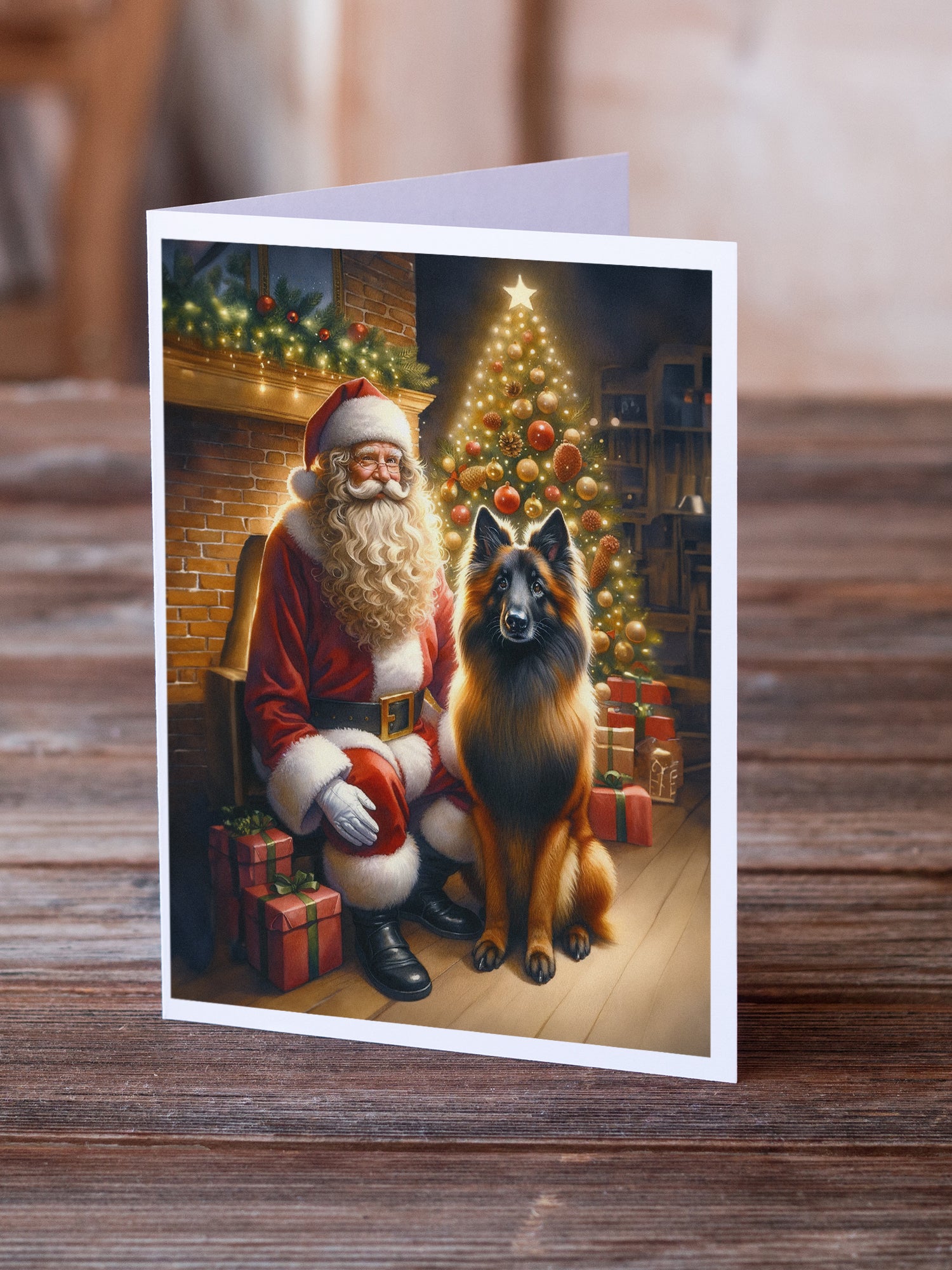 Buy this Belgian Tervuren and Santa Claus Greeting Cards Pack of 8