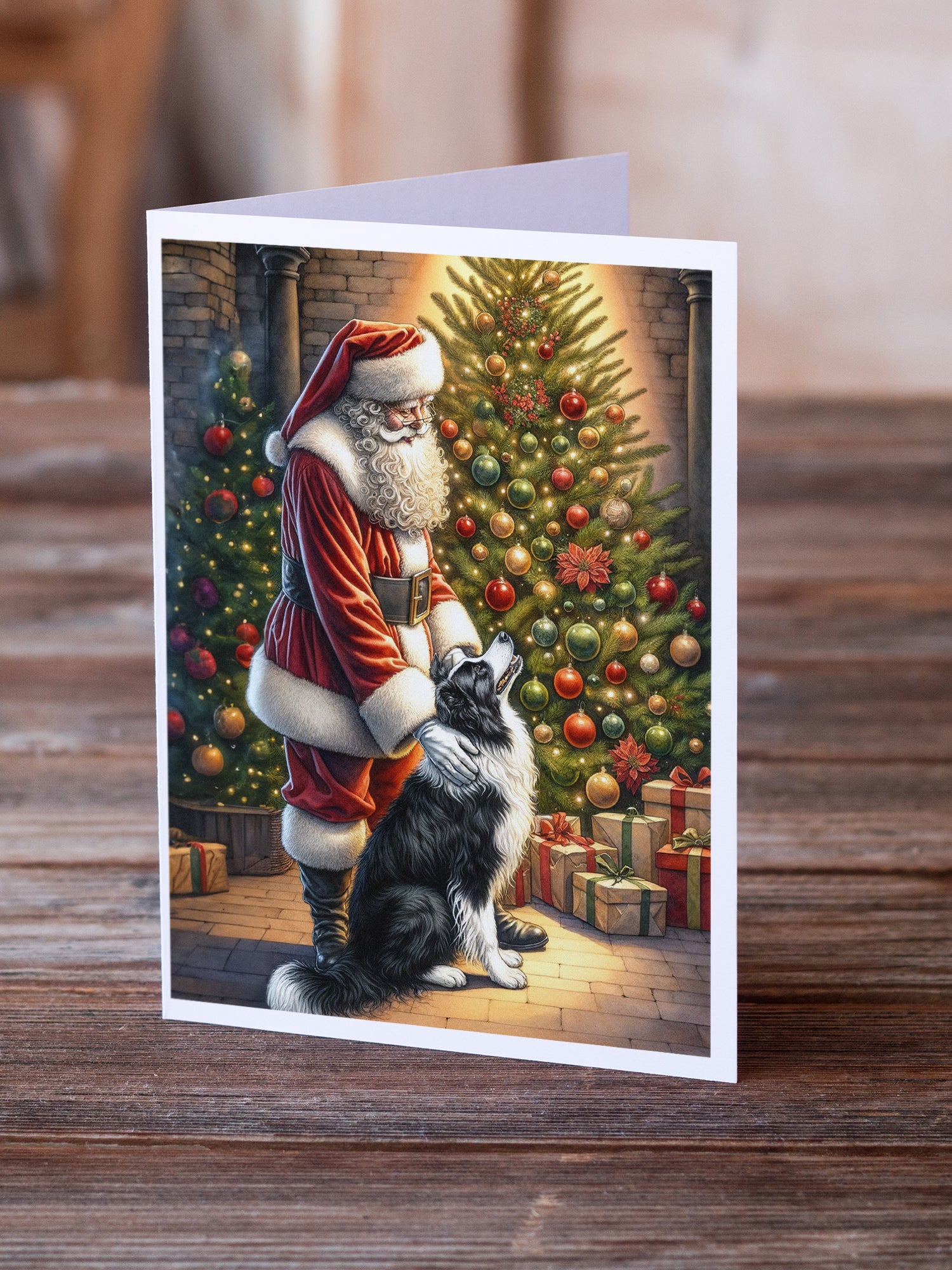 Buy this Border Collie and Santa Claus Greeting Cards Pack of 8