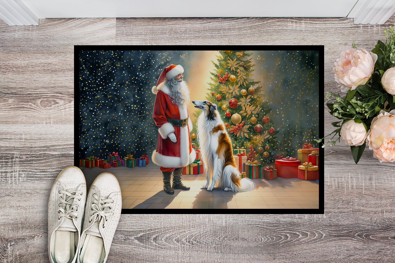 Buy this Borzoi and Santa Claus Doormat