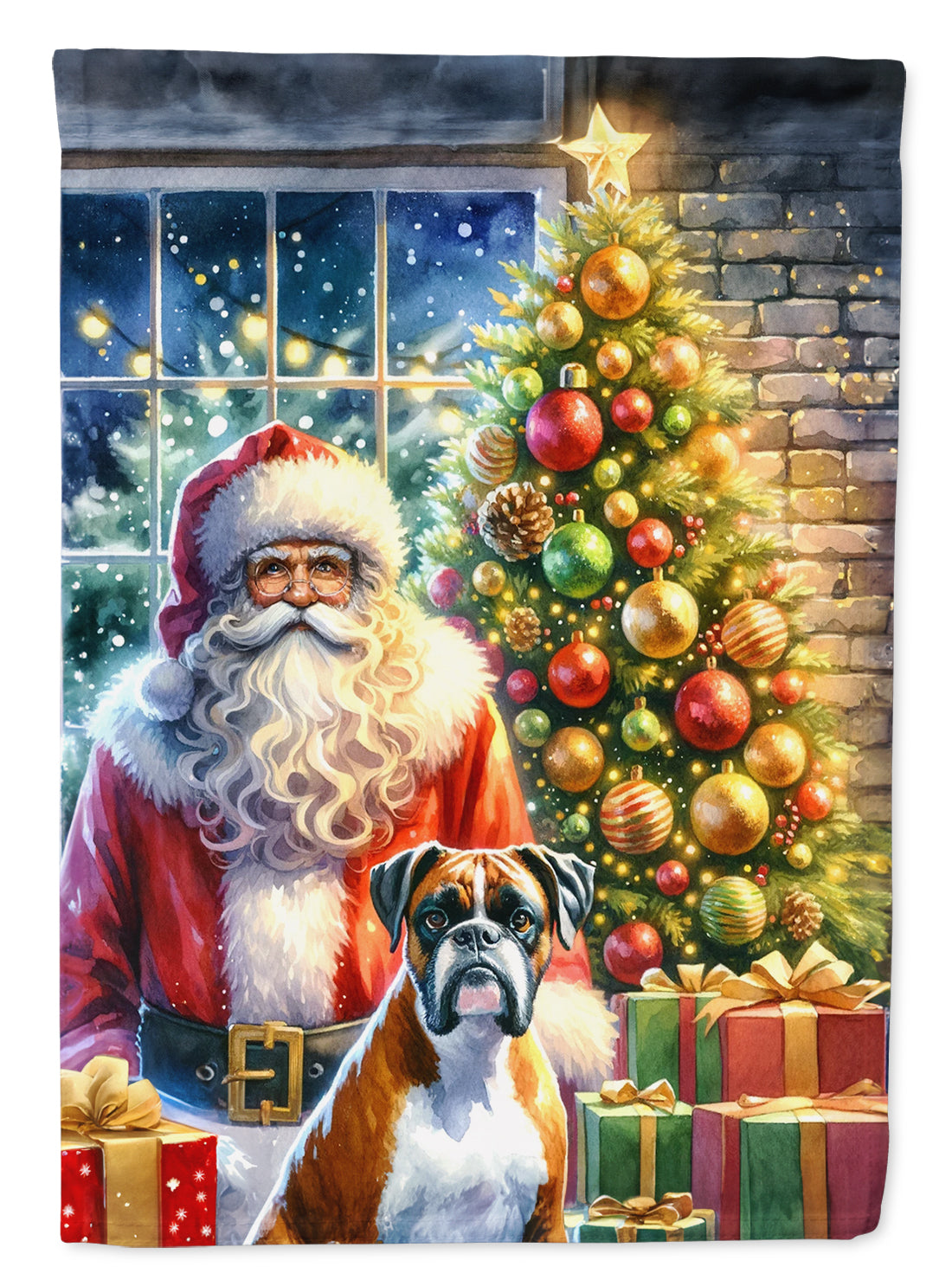Buy this Boxer and Santa Claus House Flag