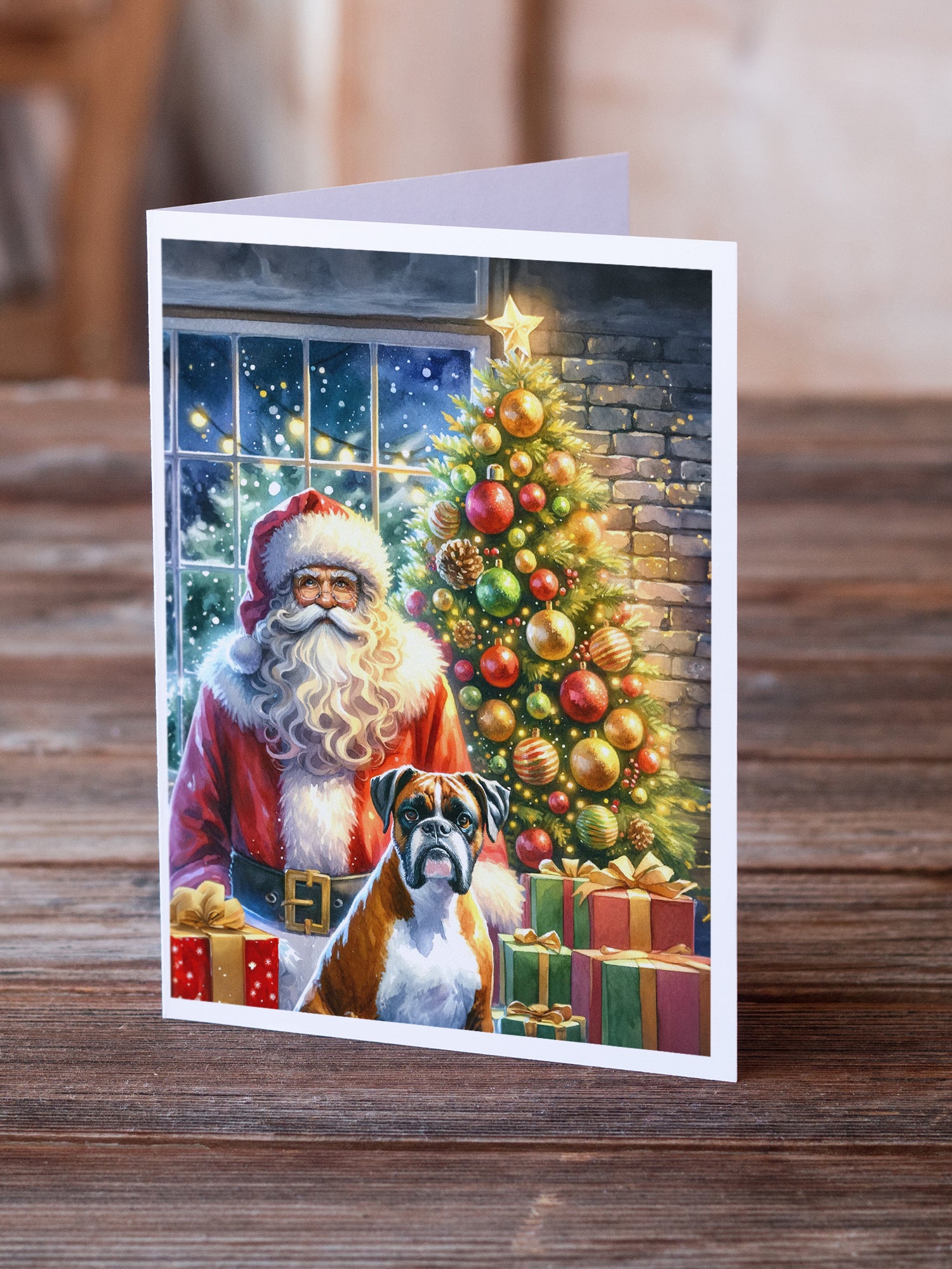 Buy this Boxer and Santa Claus Greeting Cards Pack of 8