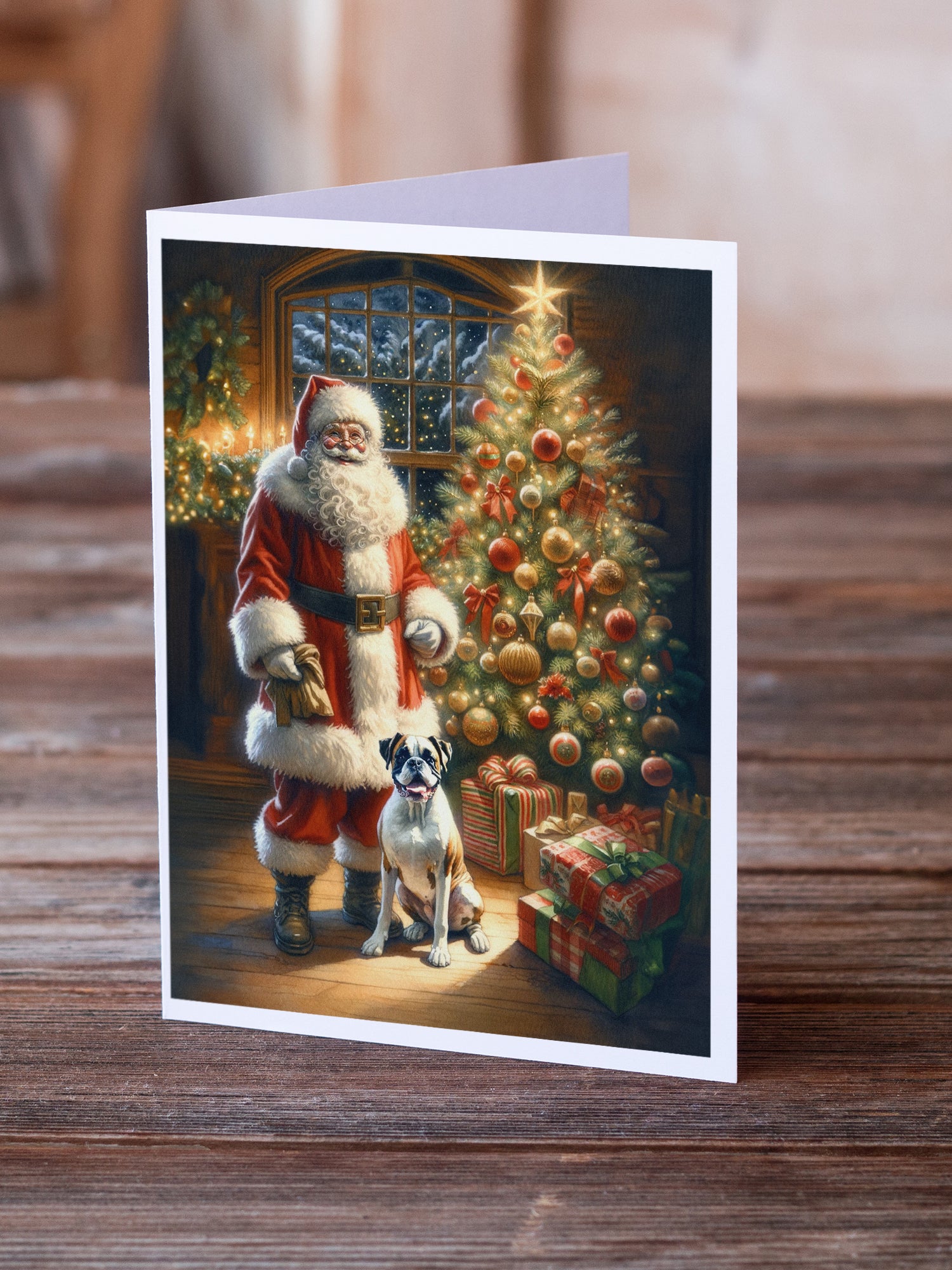 Buy this Boxer and Santa Claus Greeting Cards Pack of 8