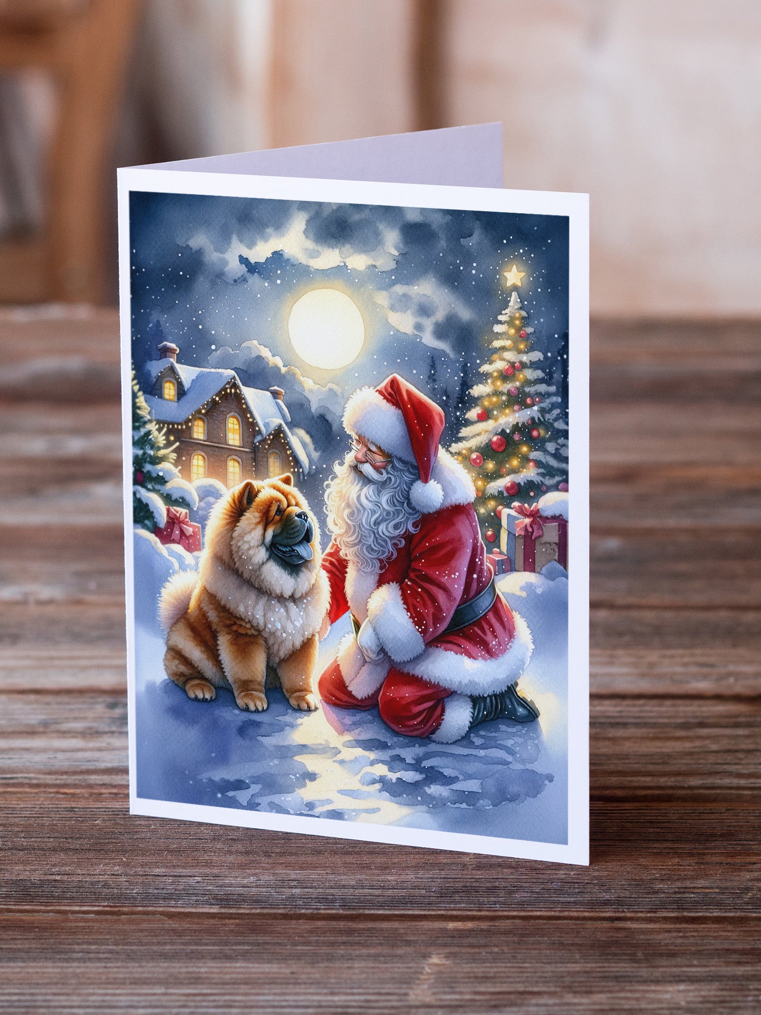 Buy this Chow Chow and Santa Claus Greeting Cards Pack of 8