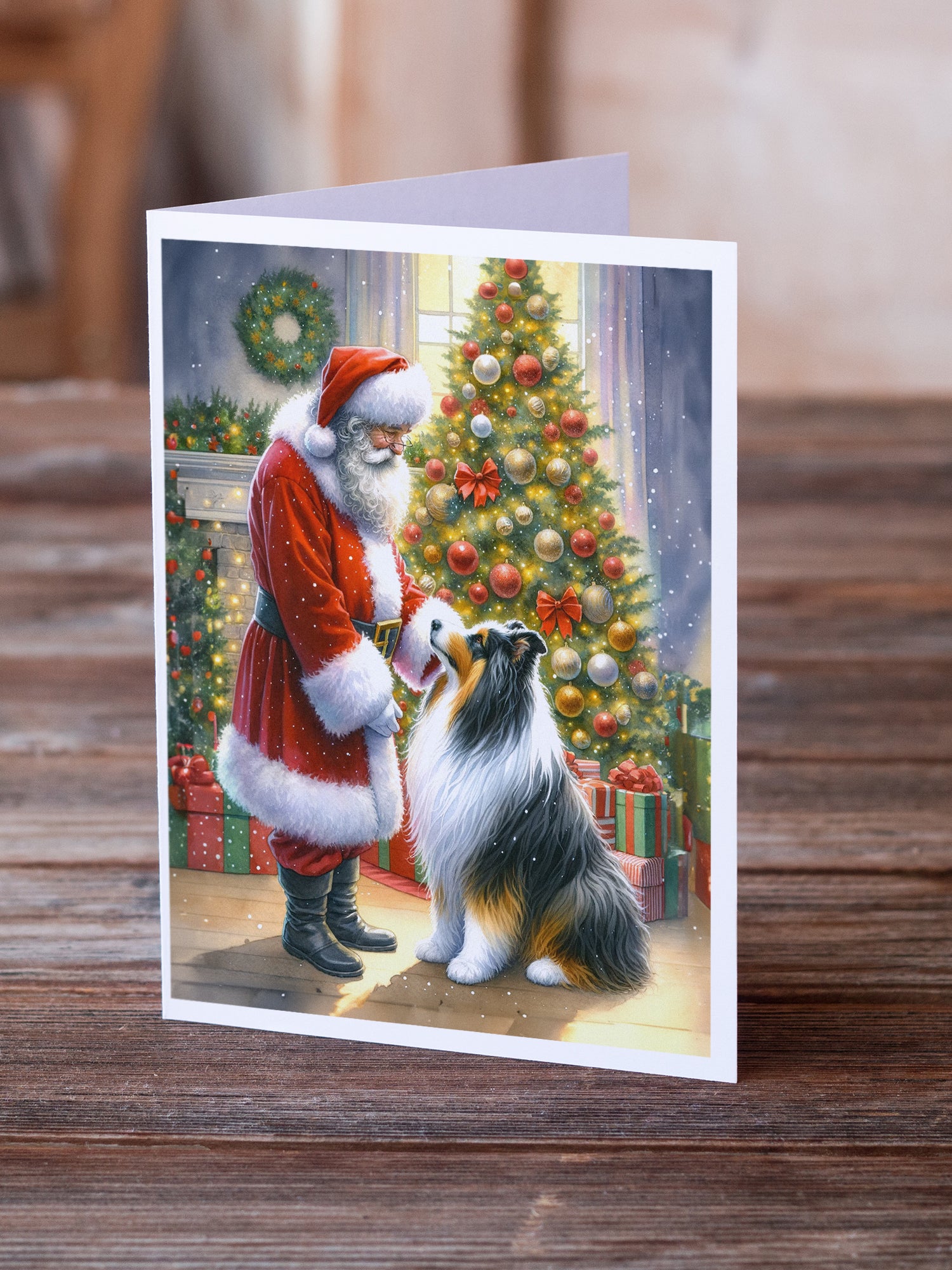 Buy this Collie and Santa Claus Greeting Cards Pack of 8