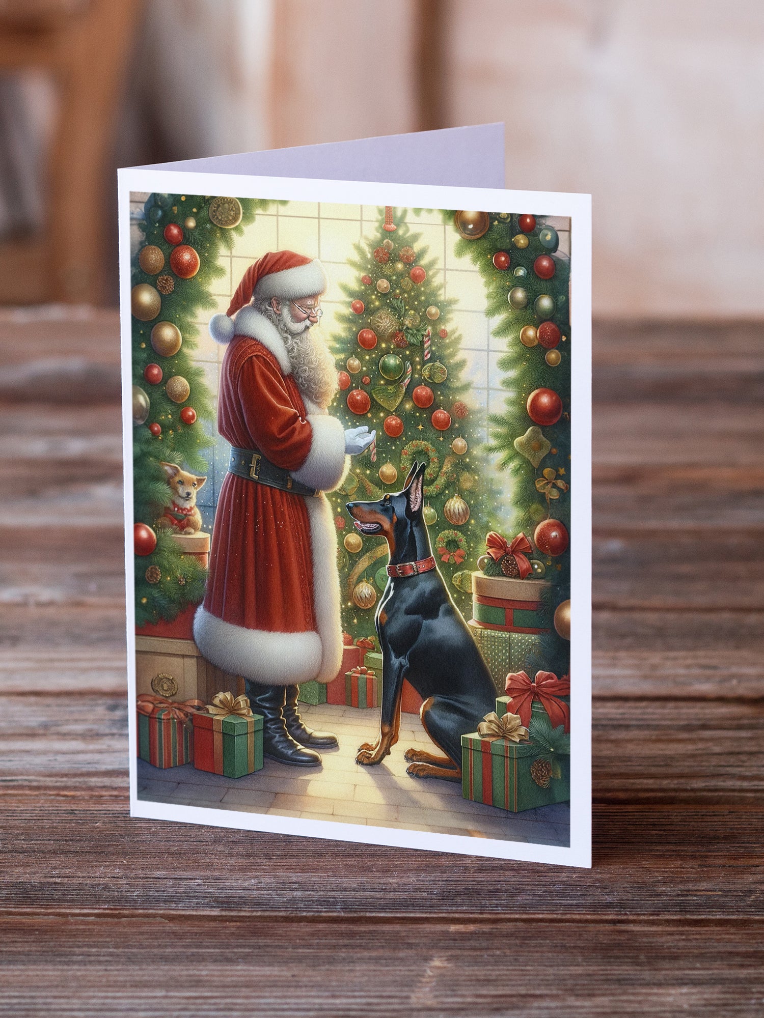 Buy this Doberman Pinscher and Santa Claus Greeting Cards Pack of 8