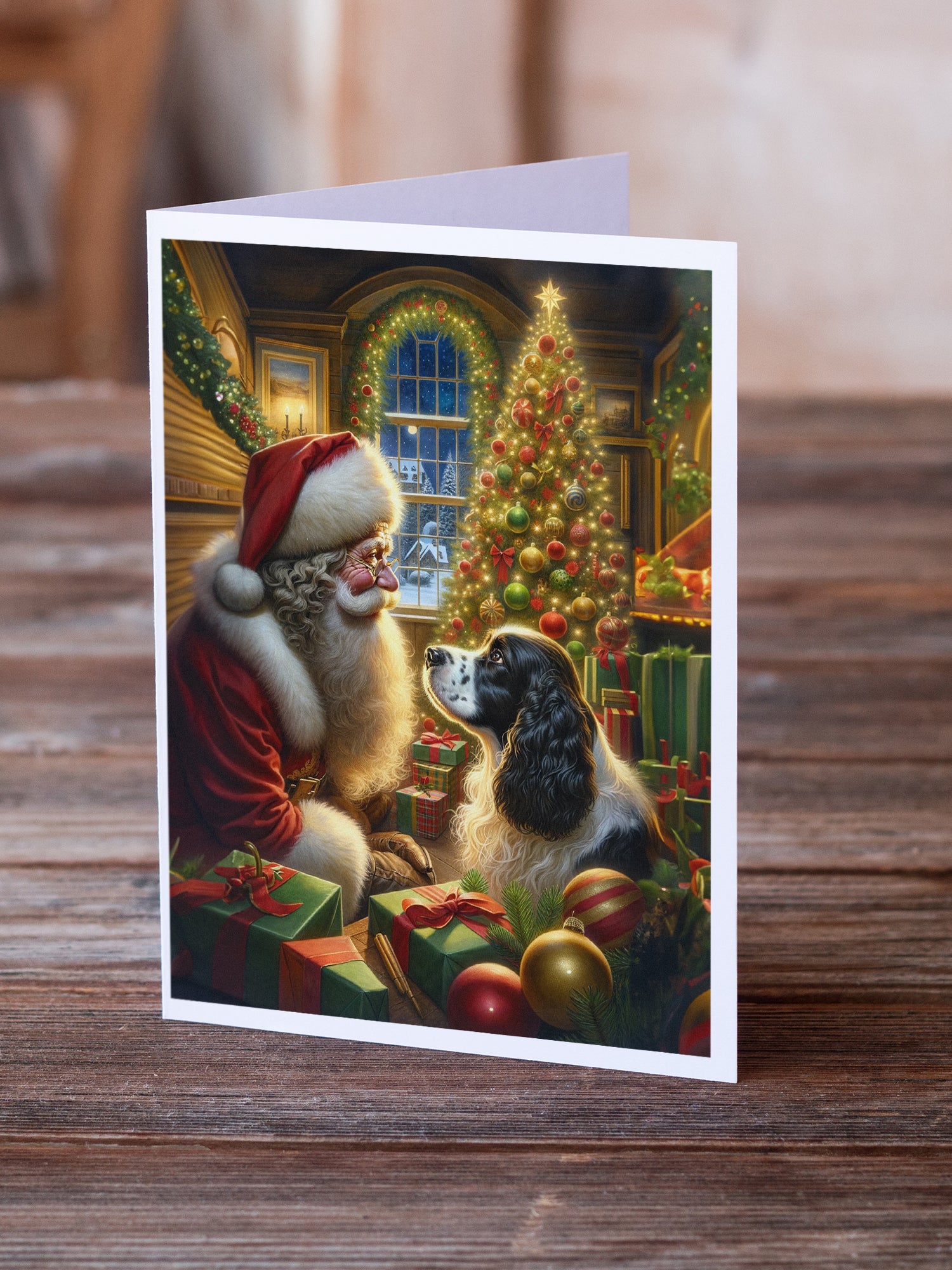 Buy this English Springer Spaniel and Santa Claus Greeting Cards Pack of 8