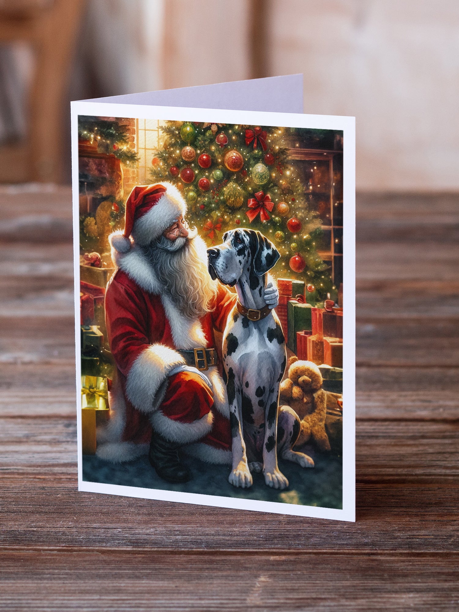 Buy this Great Dane and Santa Claus Greeting Cards Pack of 8