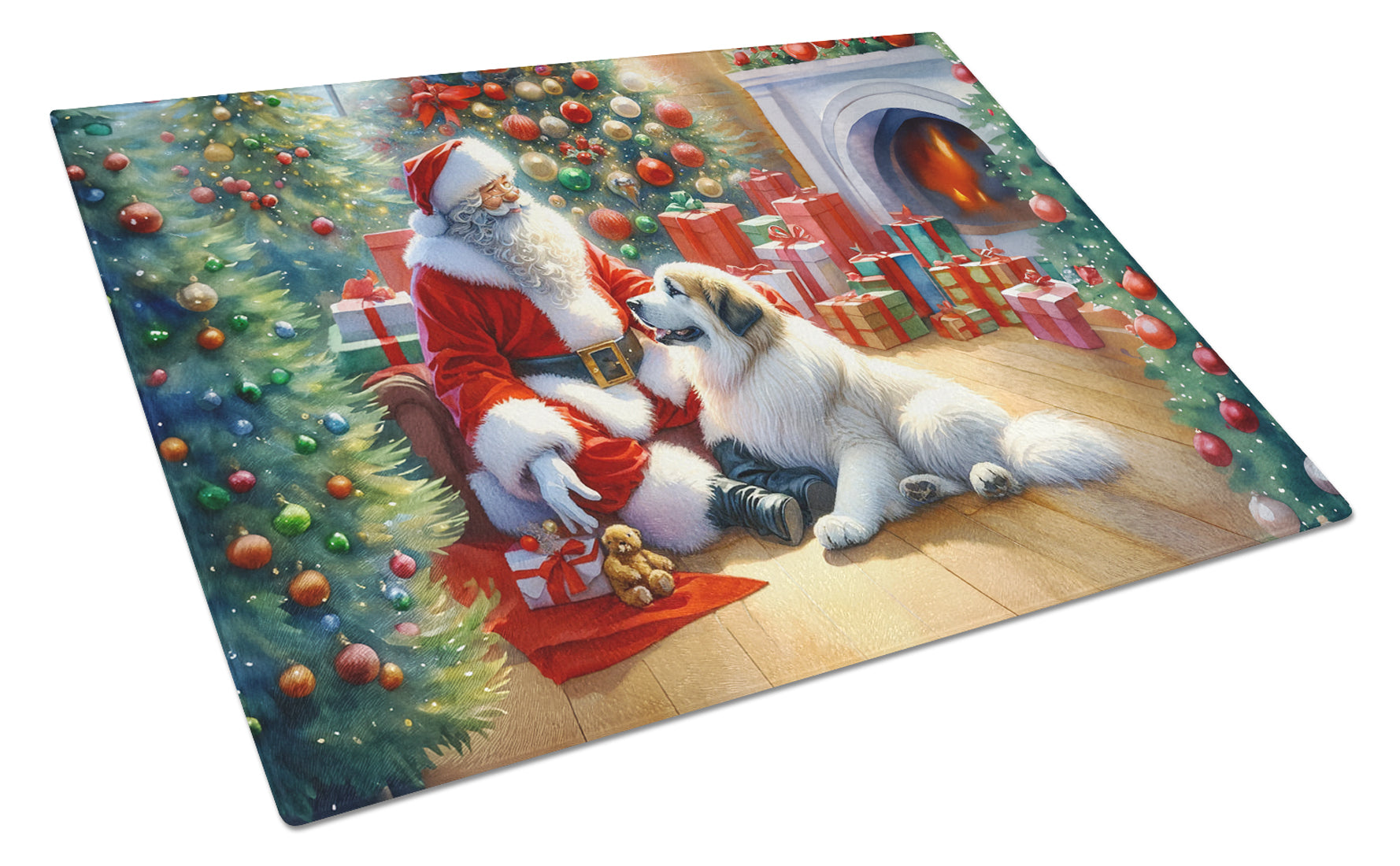 Buy this Great Pyrenees and Santa Claus Glass Cutting Board