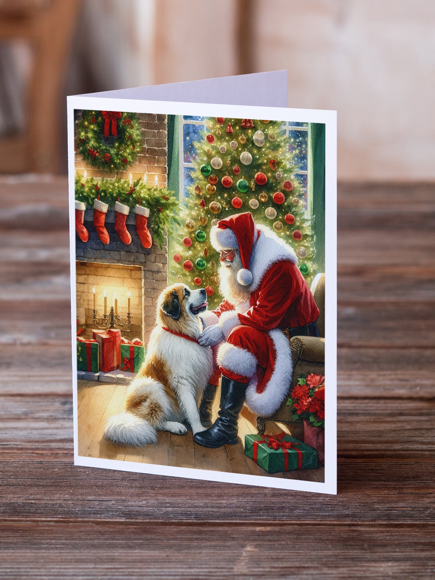 Buy this Great Pyrenees and Santa Claus Greeting Cards Pack of 8