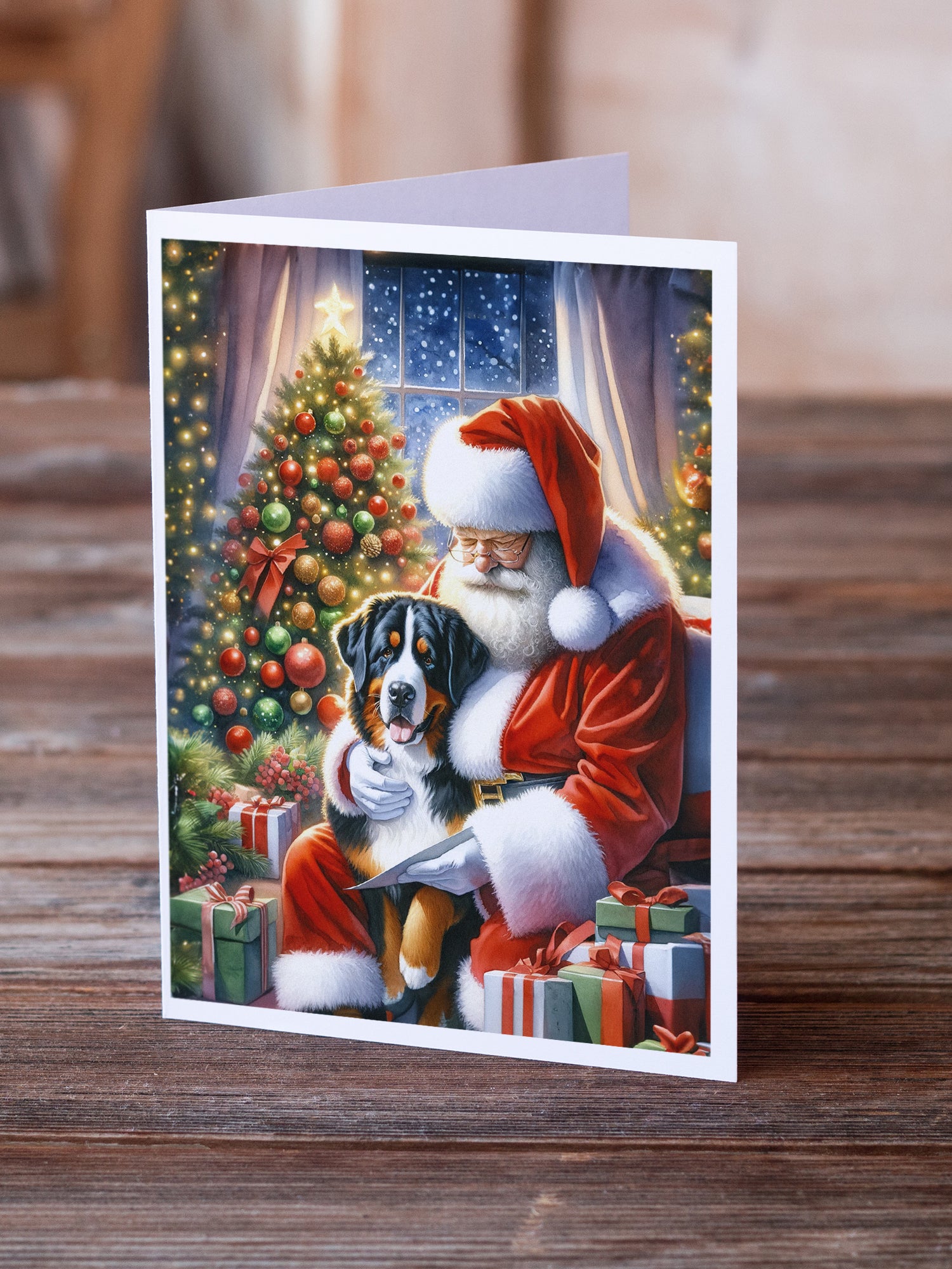 Buy this Greater Swiss Mountain Dog and Santa Claus Greeting Cards Pack of 8