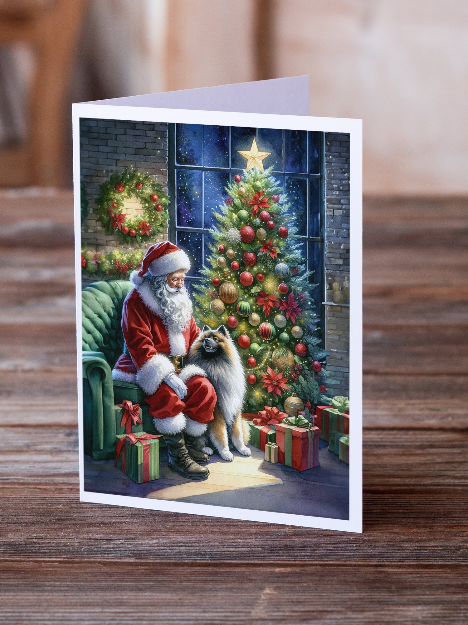 Buy this Keeshond and Santa Claus Greeting Cards Pack of 8