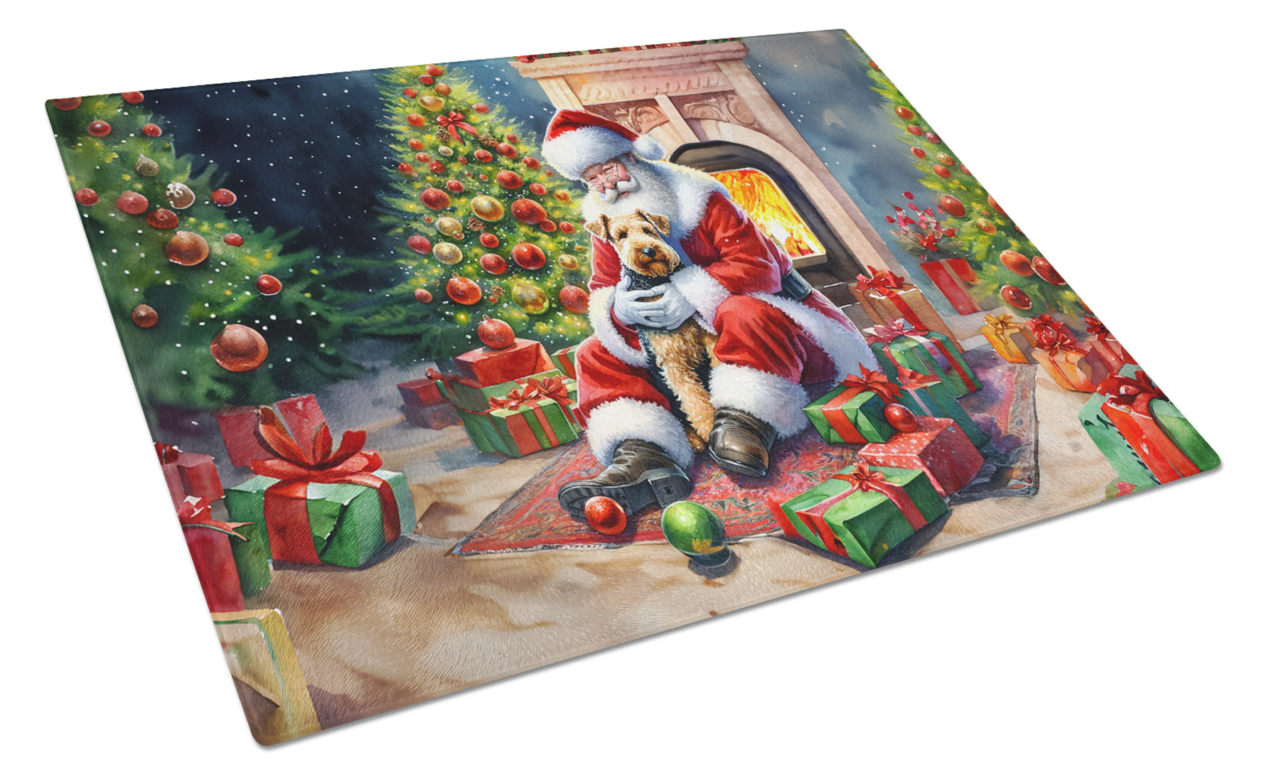 Buy this Lakeland Terrier and Santa Claus Glass Cutting Board