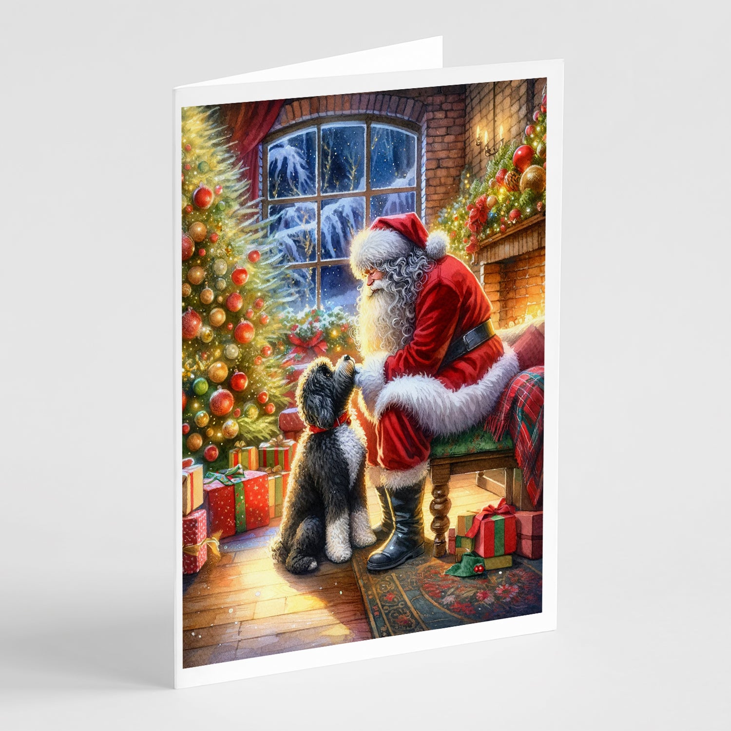 Buy this Portuguese Water Dog and Santa Claus Greeting Cards Pack of 8